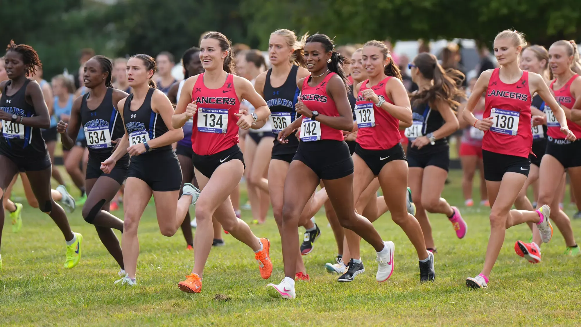 Women's XC lead pack run smiles 2025