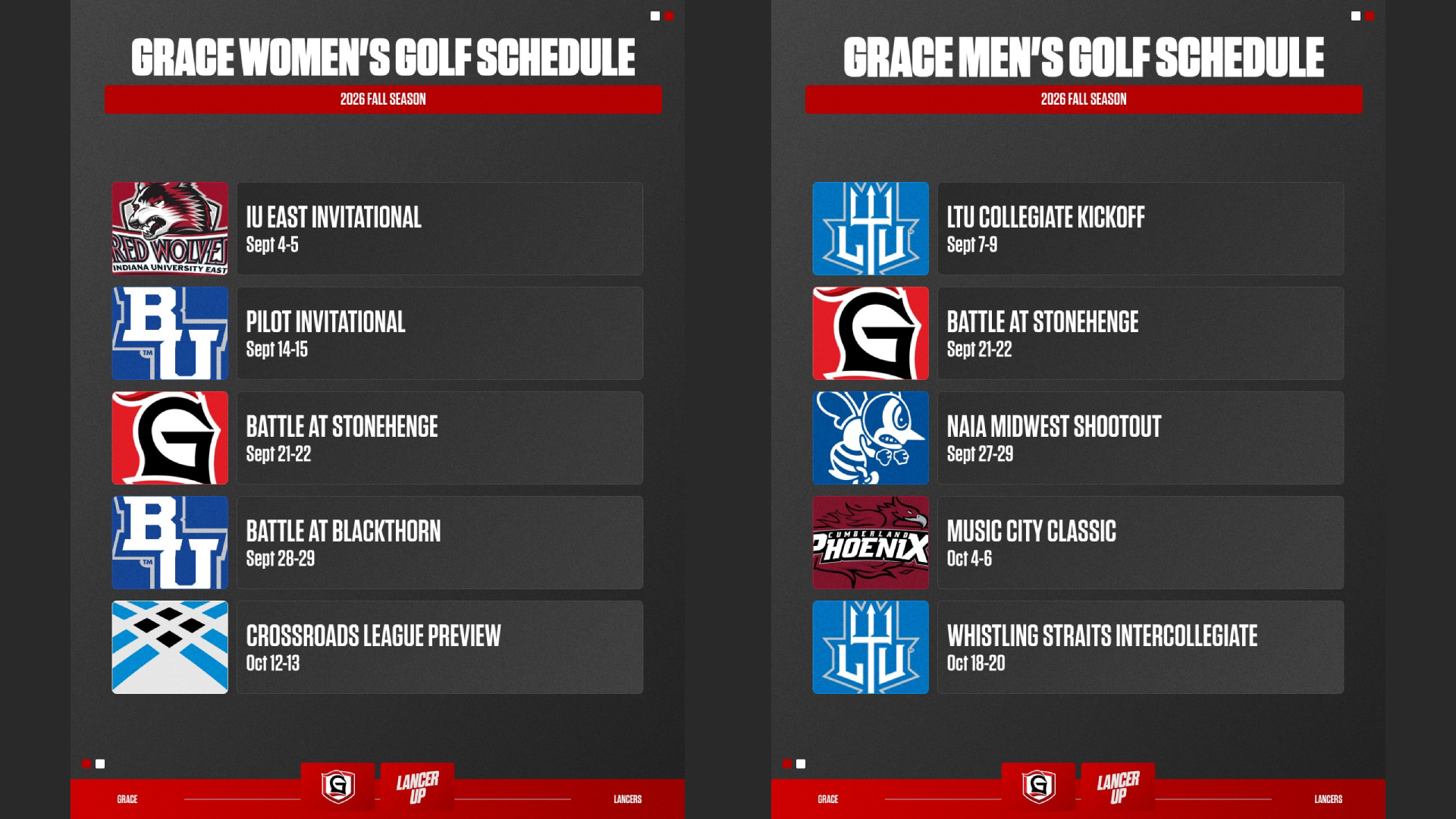 Golf Schedules 2026
