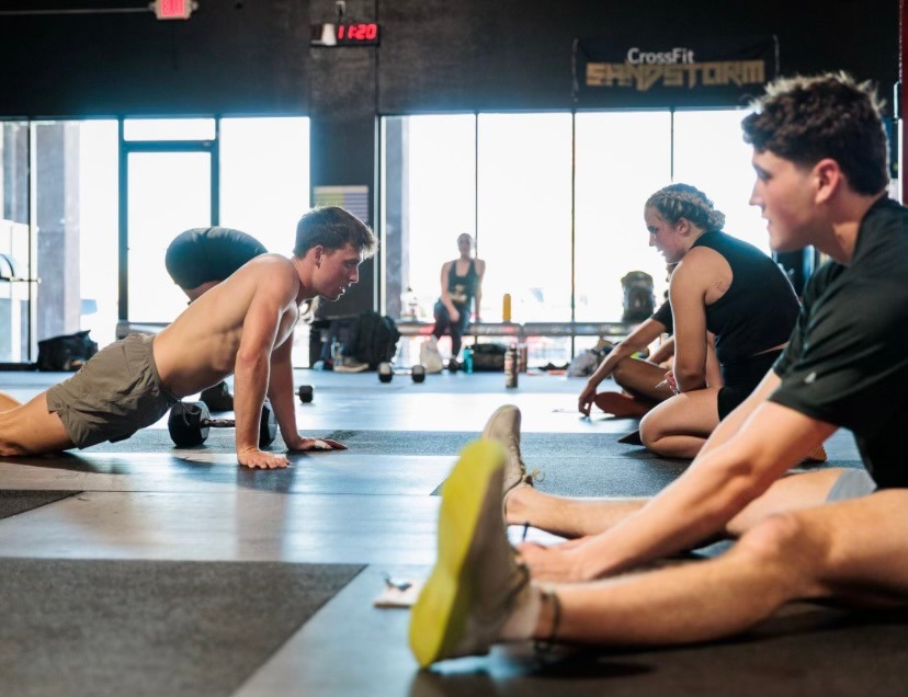 Ethan Crecco, Ava Jeziorski, Dominic Brink at CrossFit Sandstorm 4-1-24