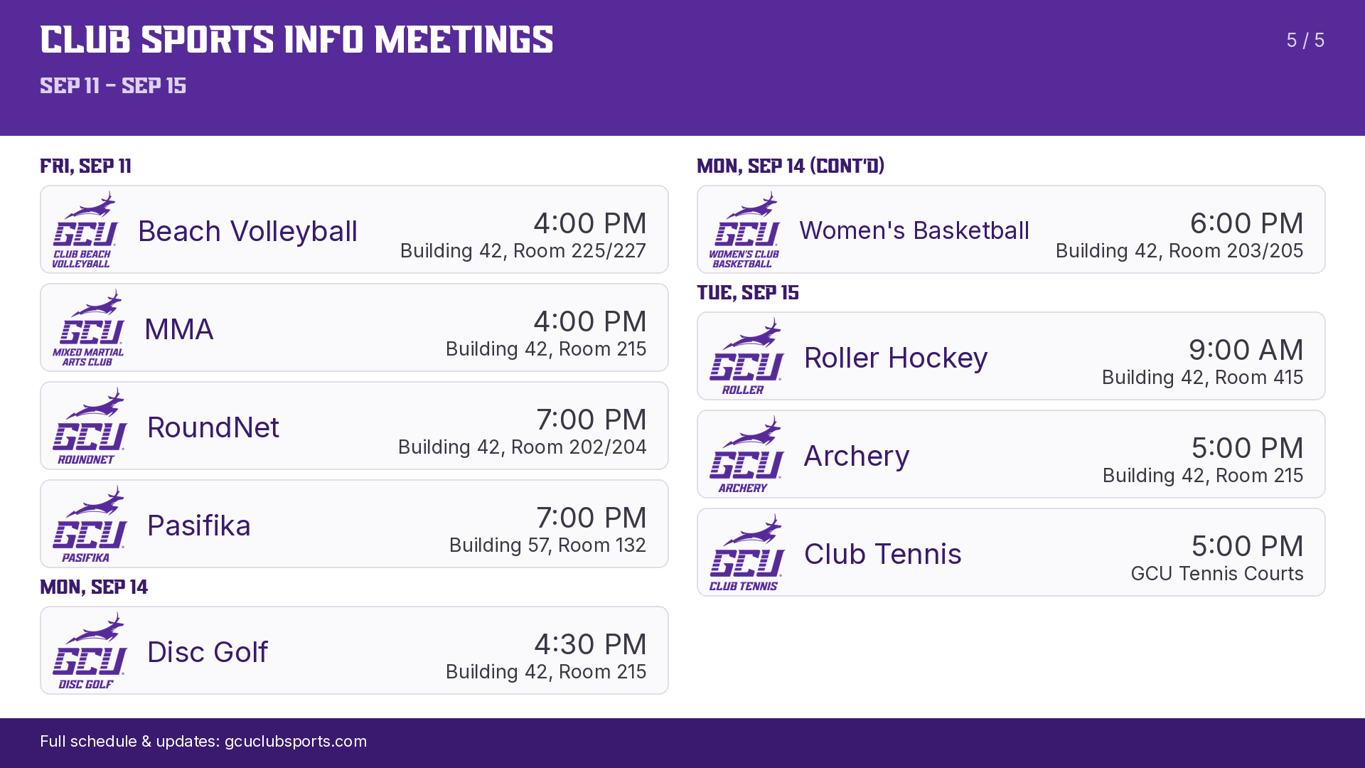 GCU Club Sports 2026-27 Info Mtg SideArm GFX for 9-11-15-26