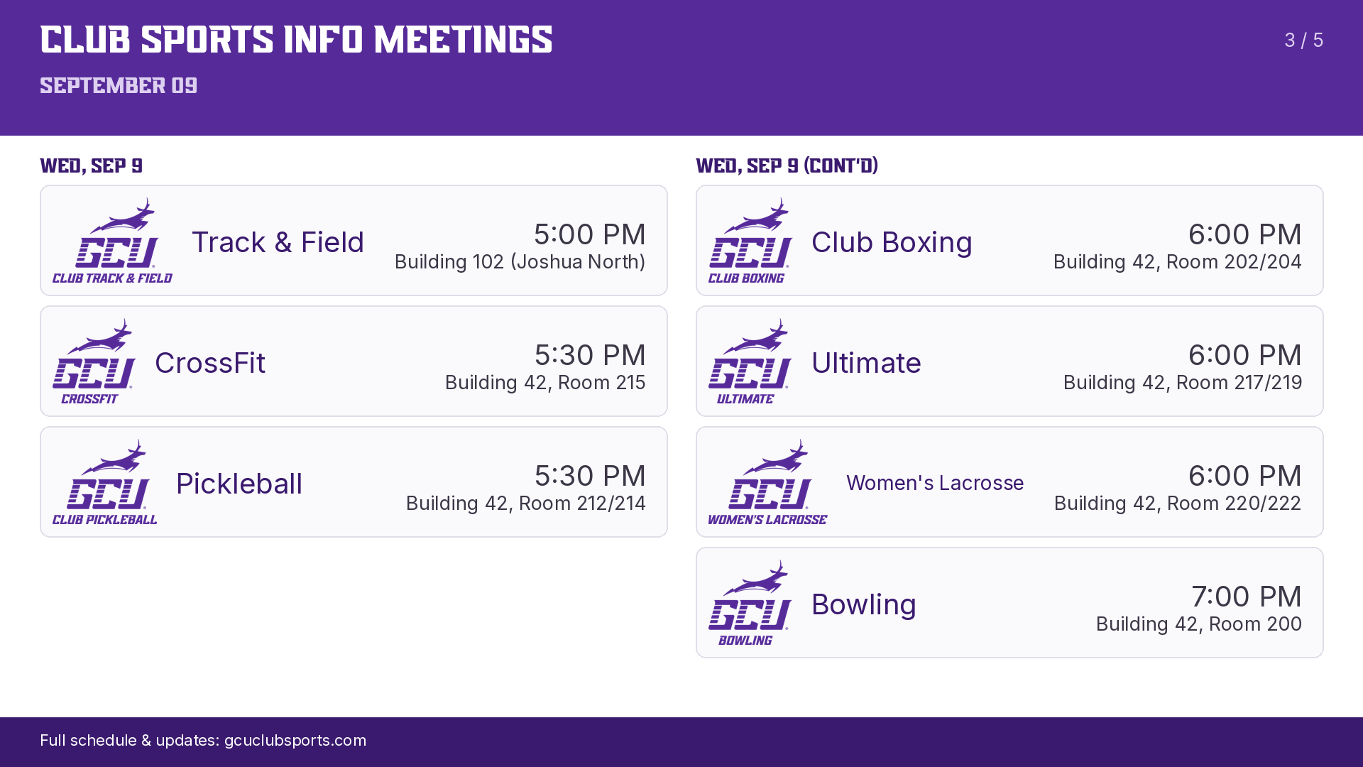 GCU Club Sports 2026-27 Info Mtg SideArm GFX for 9-9-26