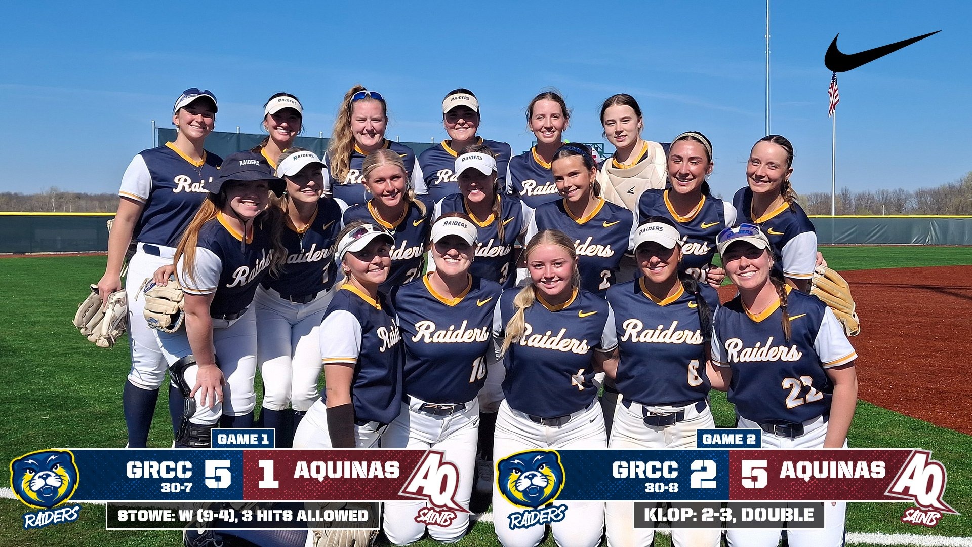 grcc softball splits with aquinas 