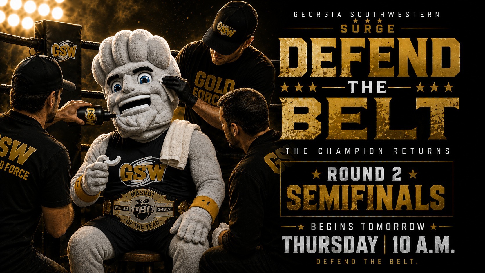 Surge in corner of boxing ring between rounds