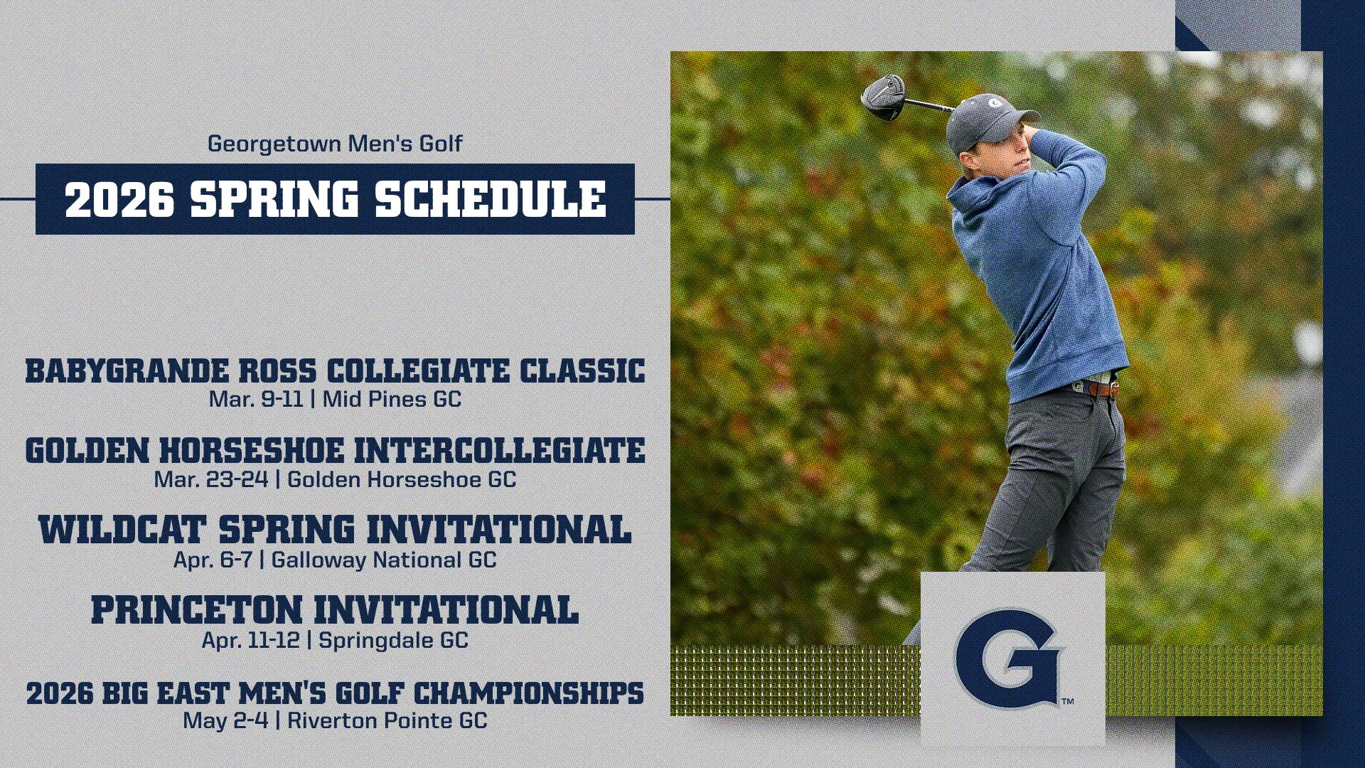 MGOLF 2026 Spring Schedule Graphic