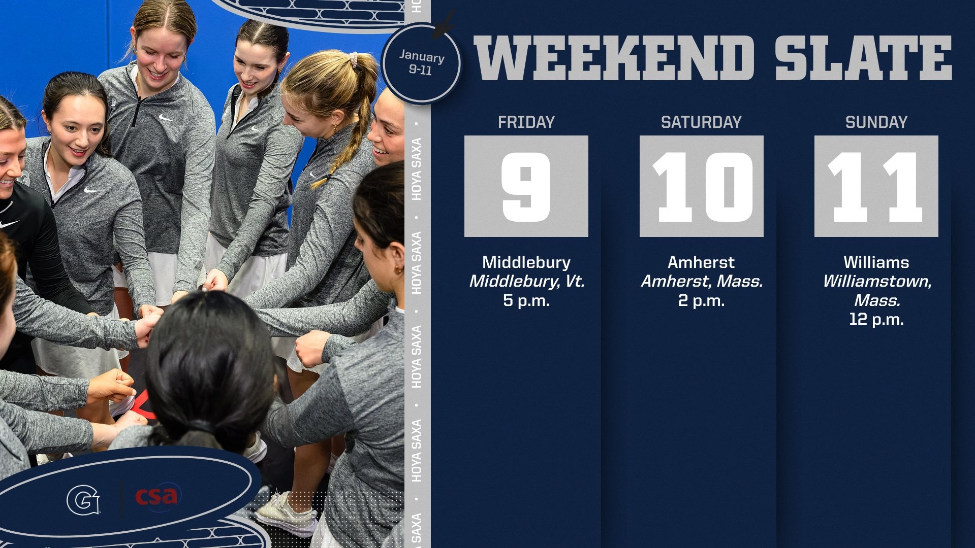 Squash Schedule - January 9-10, 2026