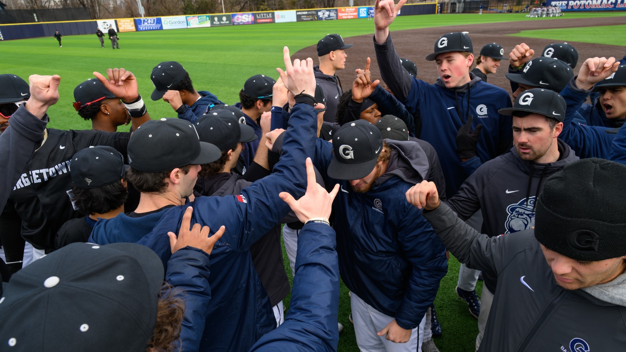 Georgetown Baseball Team Huddle vs. St Peter's