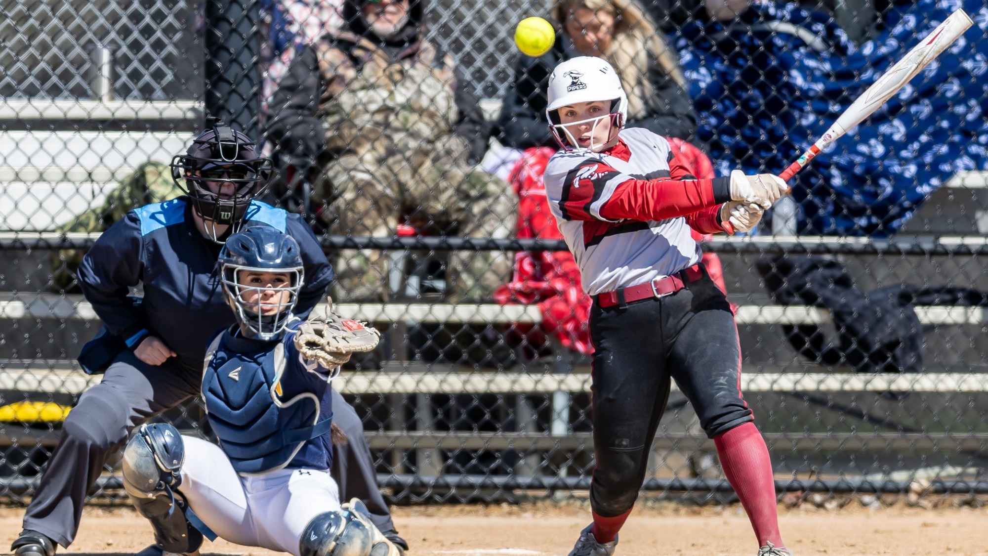 Abigail Chamernick swinging at the ball, Hamline Softball vs Carleton 2026