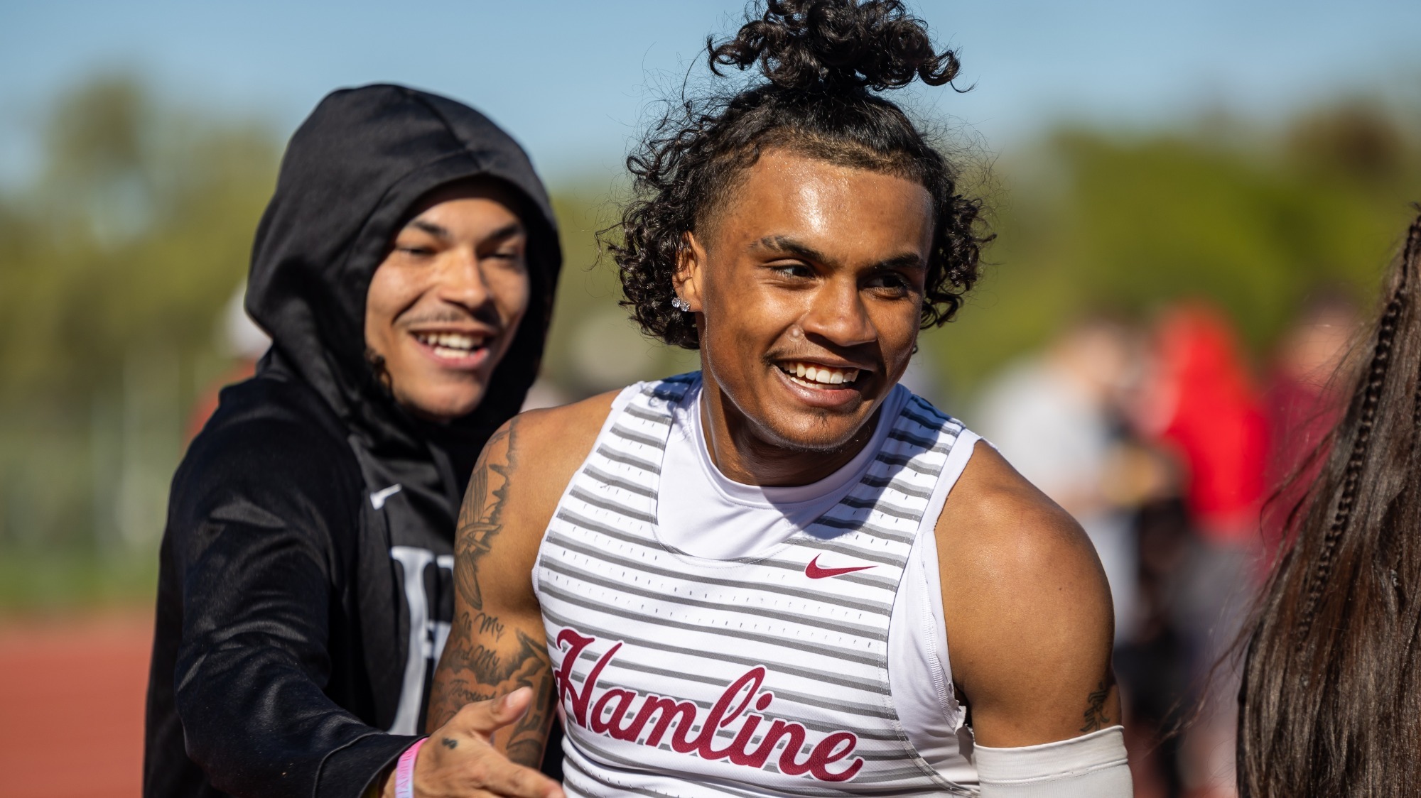 Isaiah Watson celebrates triple jump record breaking jump at MIAC Outdoor 2026