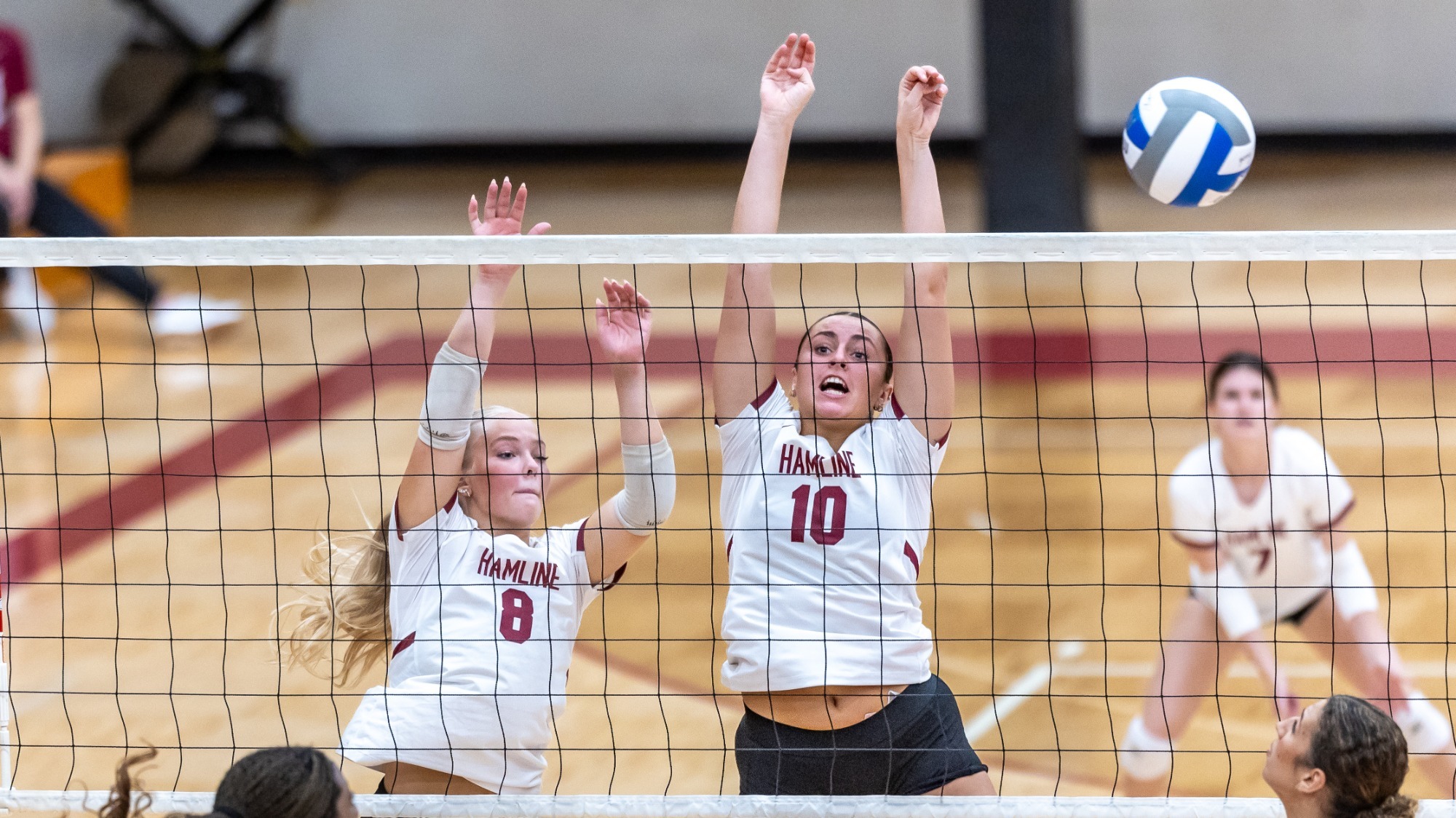 Lexi Helmin & Cammy Sand blocking ball vs MAC 2025 season