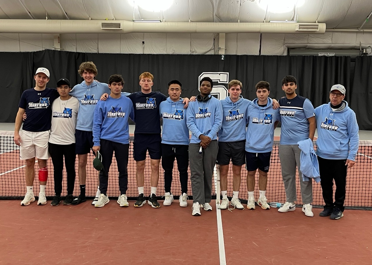 Harford Men's Tennis poses for a team photo prior to their match versus Swarthmore.