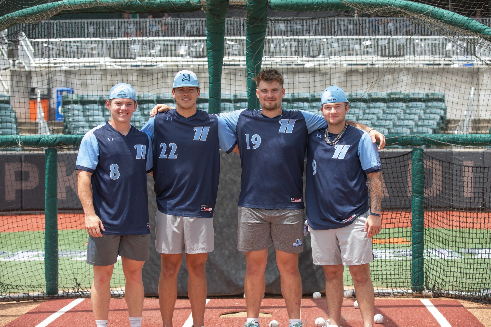 Harford baseball players, pictured left to right: Jack Fitzpatrick, Derek Poole, Danny Scullion, and Jaxon Kehoe