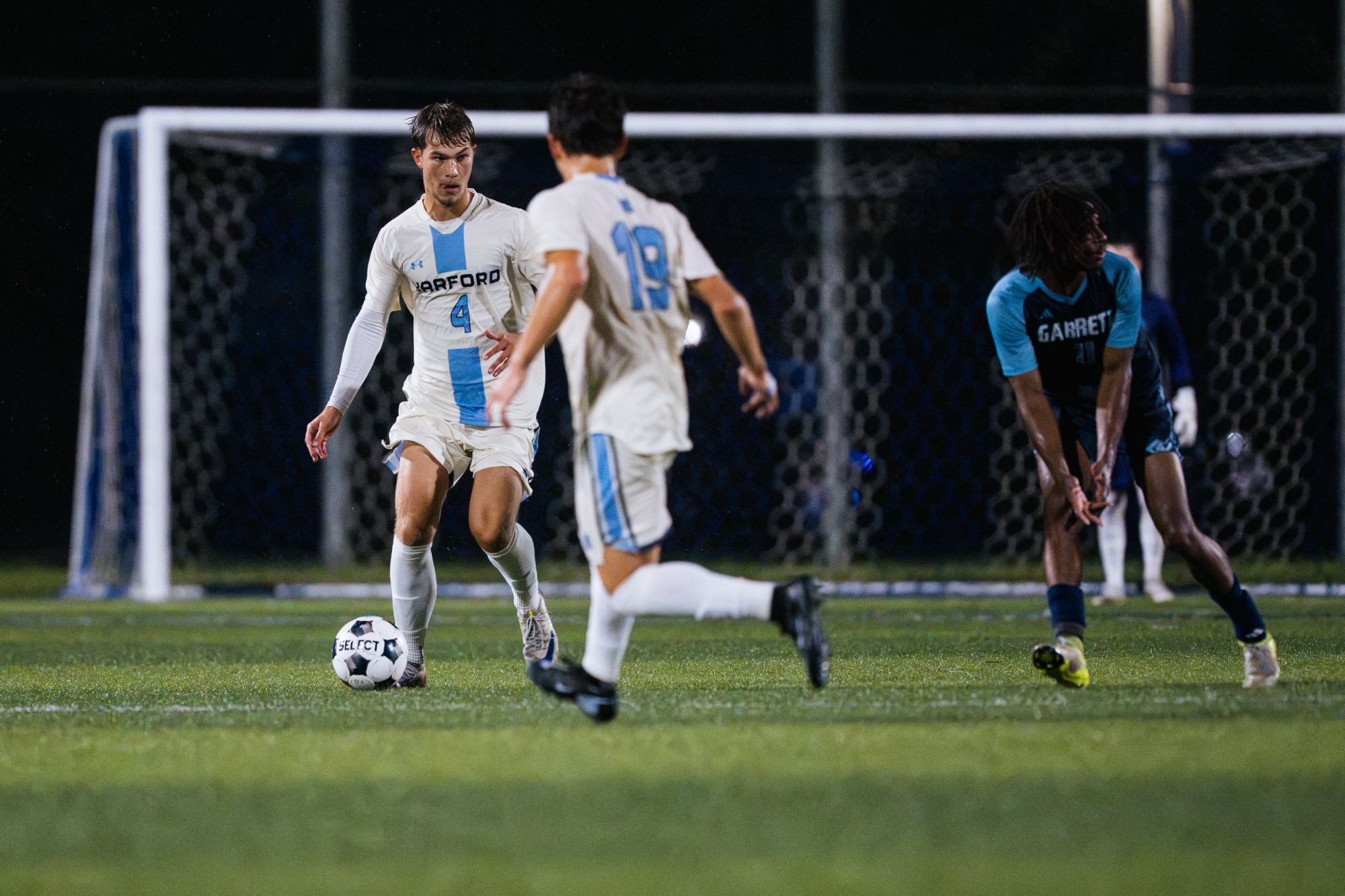 Yannik Zepuntke surveys the field for an open pass during a game against Garrett College on 9/22/26 at Harford Sports Complex.