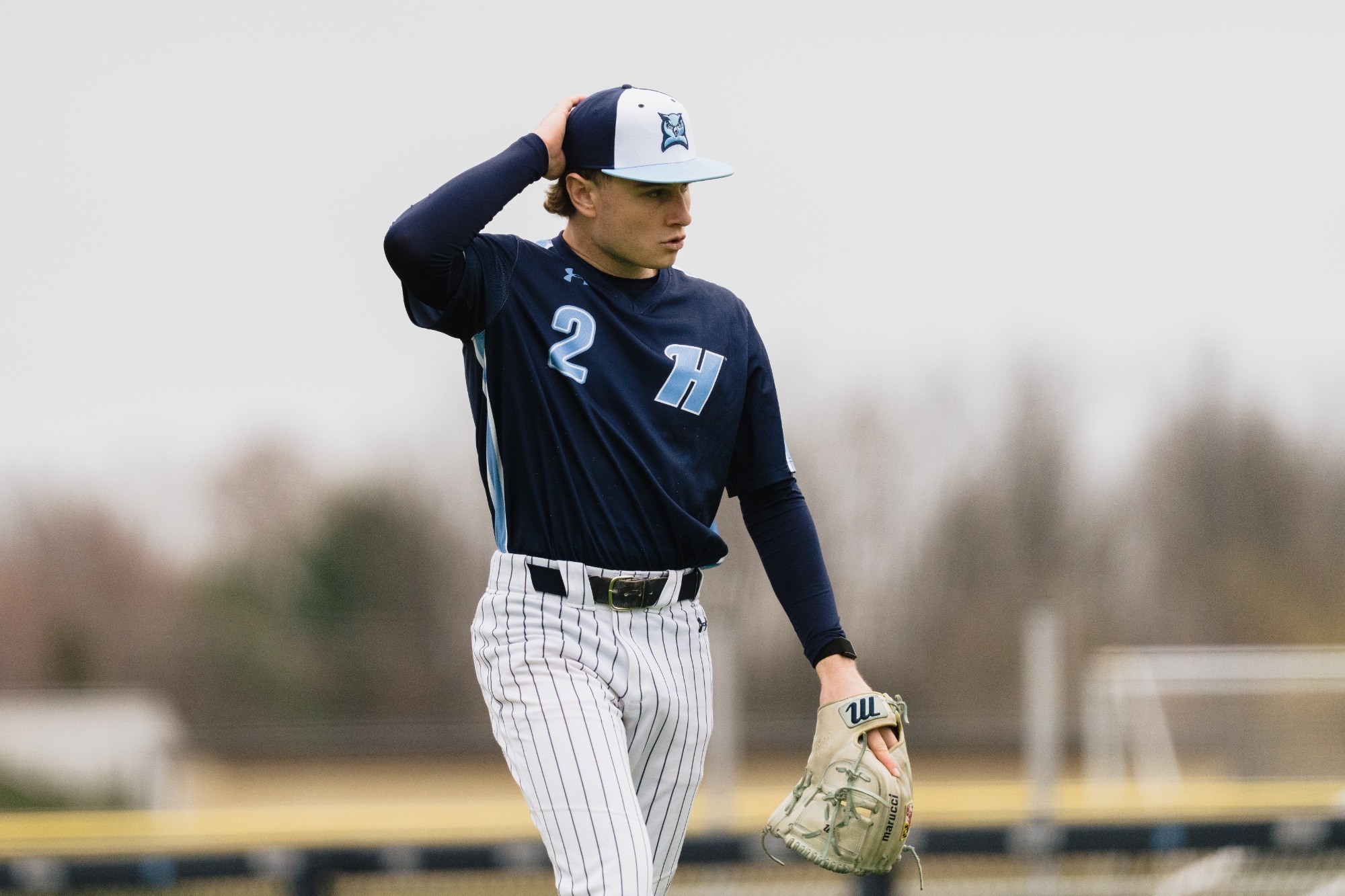 Ben Christine in between pitches of his 5-inning perfect performance.