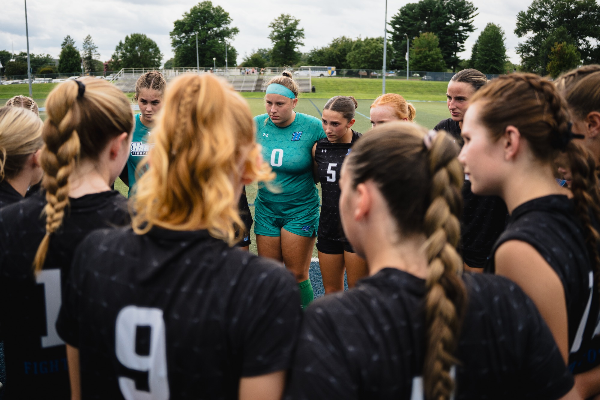 Harford Women's soccer huddles prior to their game against USC Lancaster on 9/4/26.