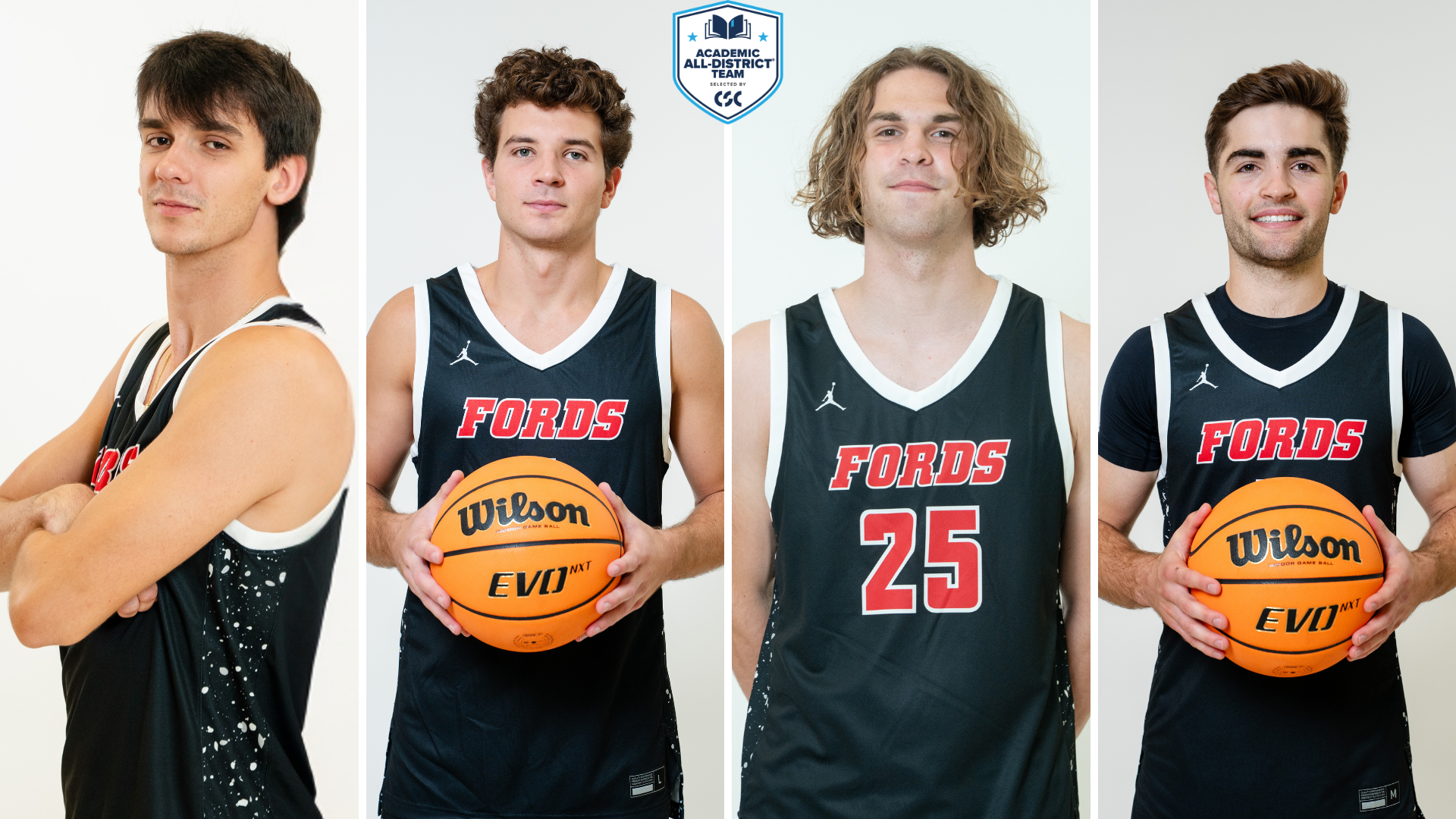 CSC Academic All-District MBB selections Seth Anderson, Carter Warren, Adam Strong-Jacobson and Alex George