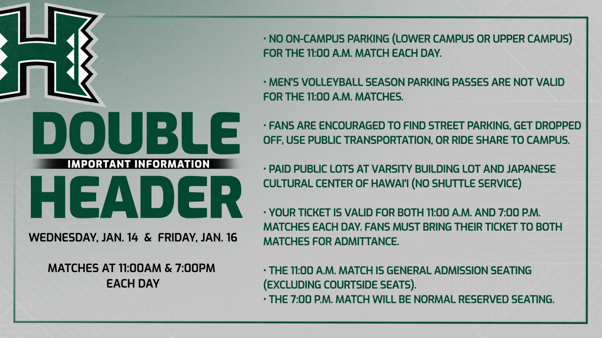 Important Doubleheader Information