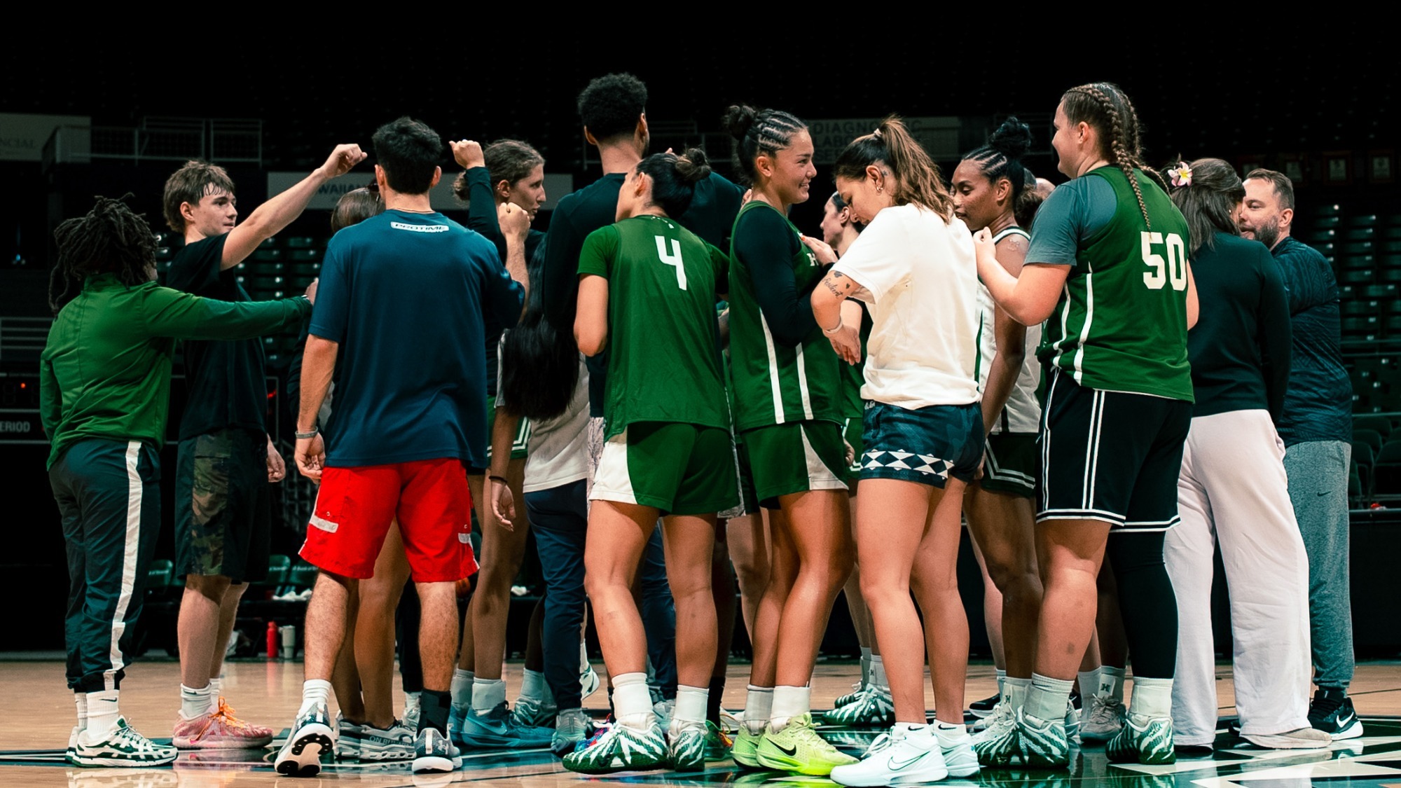 WBB practice huddle