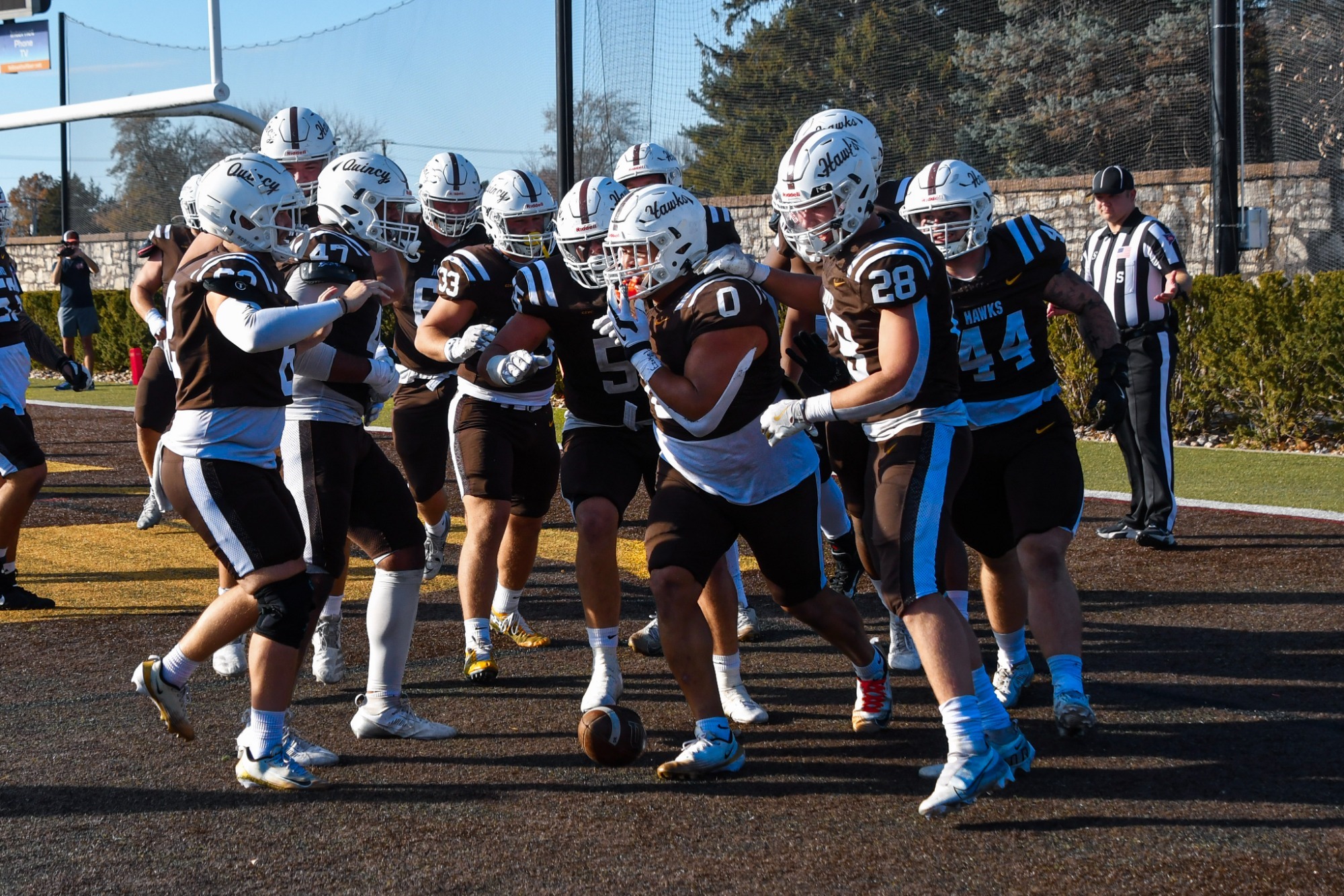 Jaylin Vaughn and the team celebrating after his rushing TD