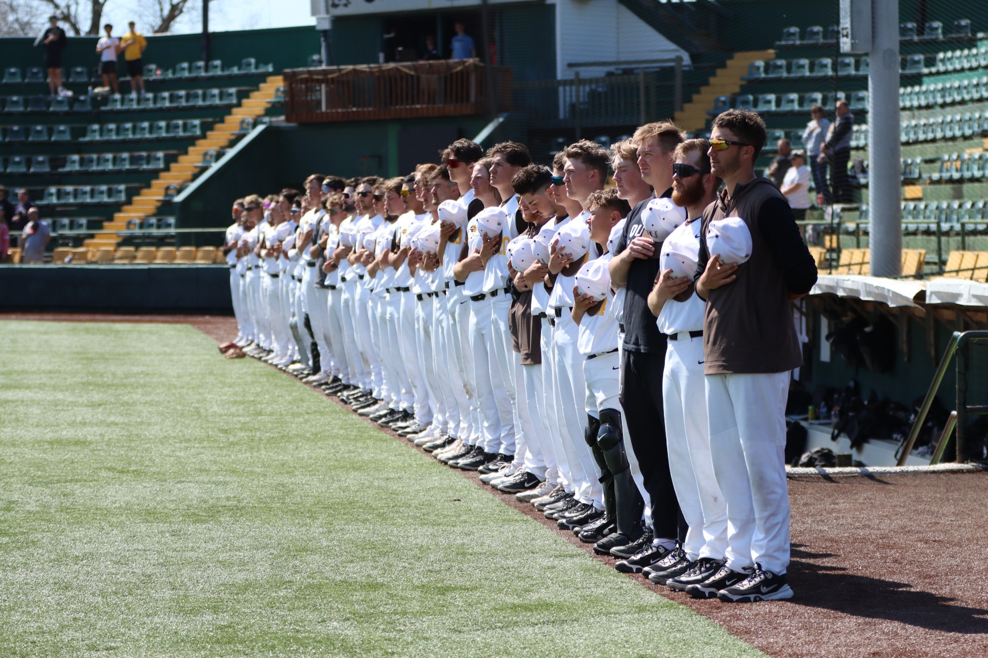 Hawks lined up for the National Anthem
