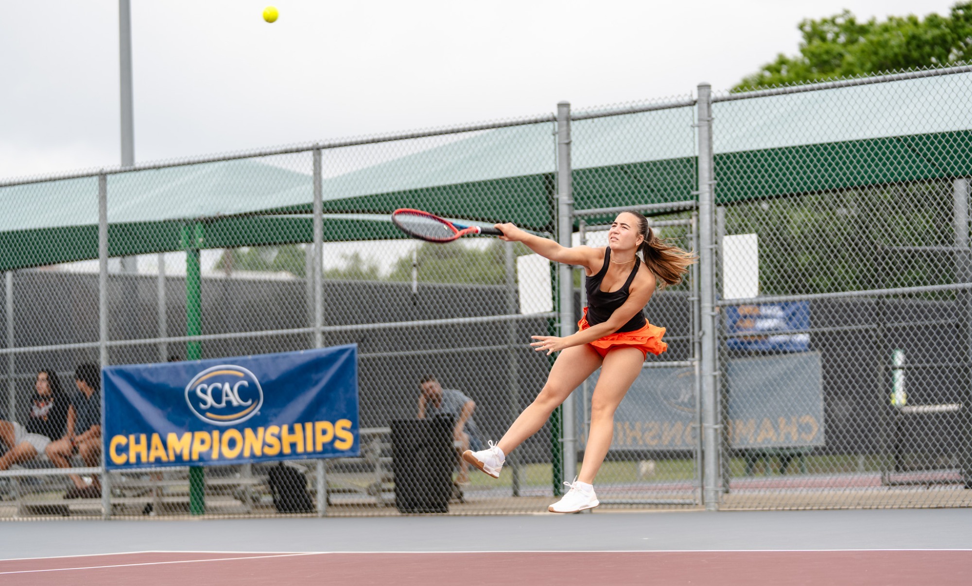 aysha hosam serving at 2026 scac women's tennis quarterfinals