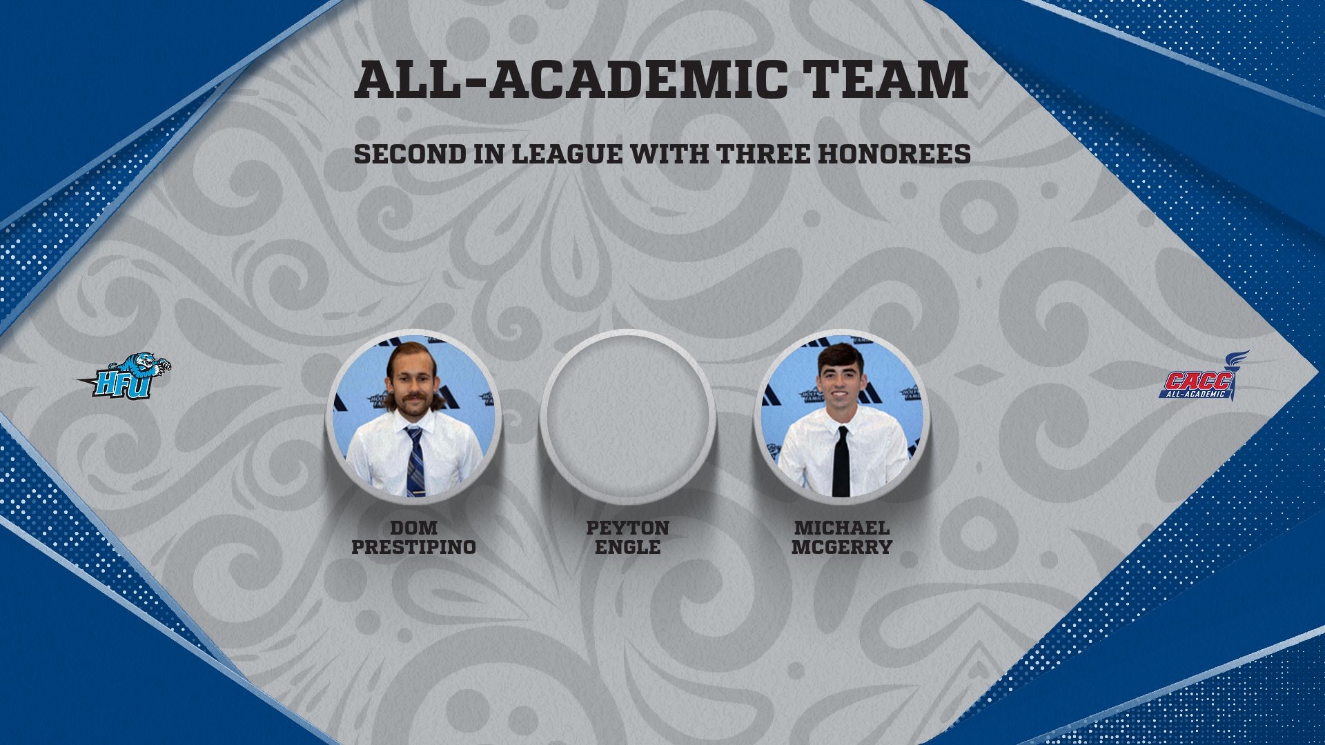 A graphic for the three HFU student-athletes on the 2024 CACC Men's Cross Country All-Academic Team