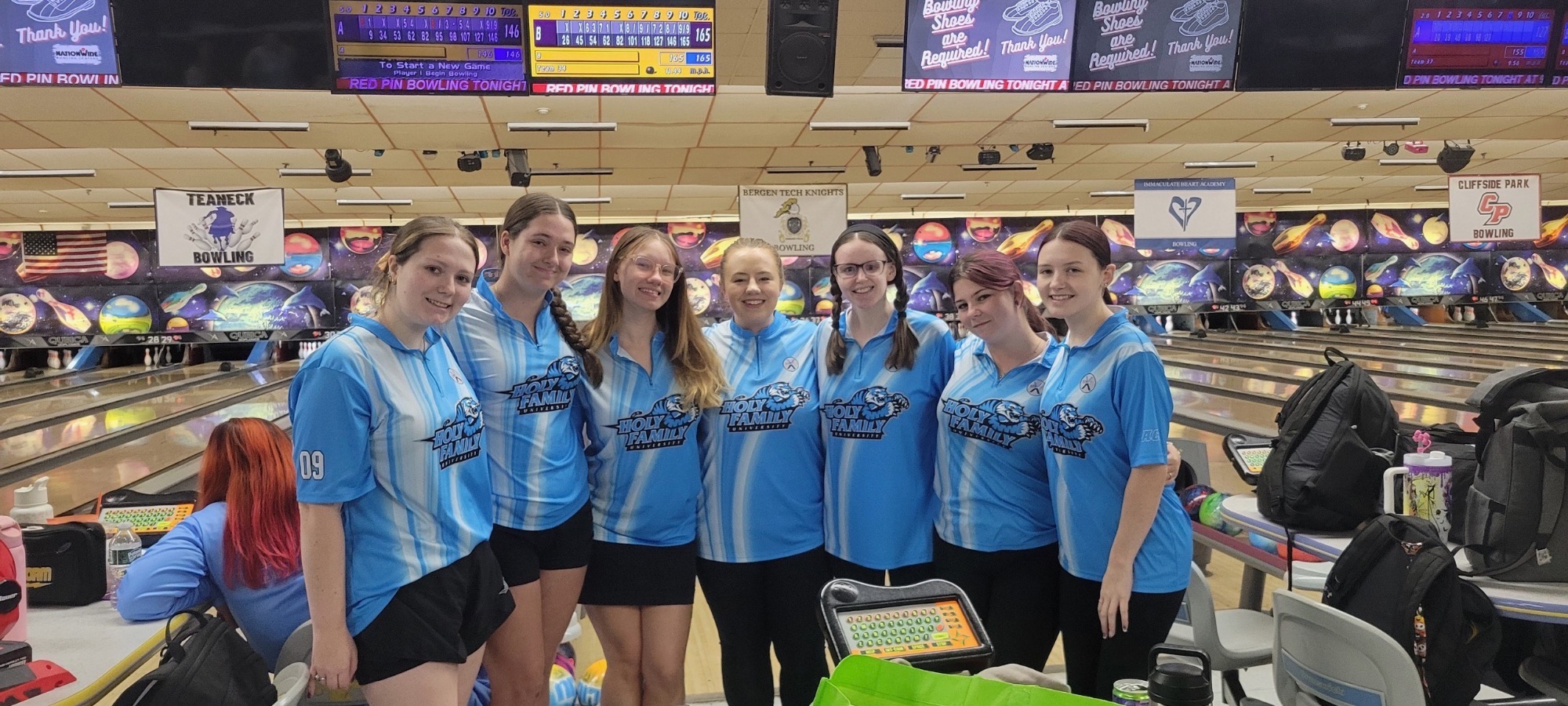 The HFU bowling team poses for a group picture at the 2025 NJ Open