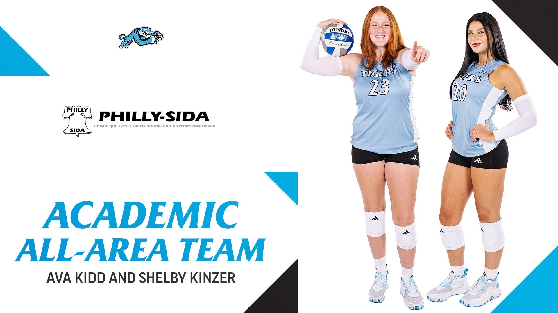 A graphic for HFU's AVA Kidd and Shelby Kizner being named to the 2025 PhillySIDA Academic All-Area Volleyball Team Team