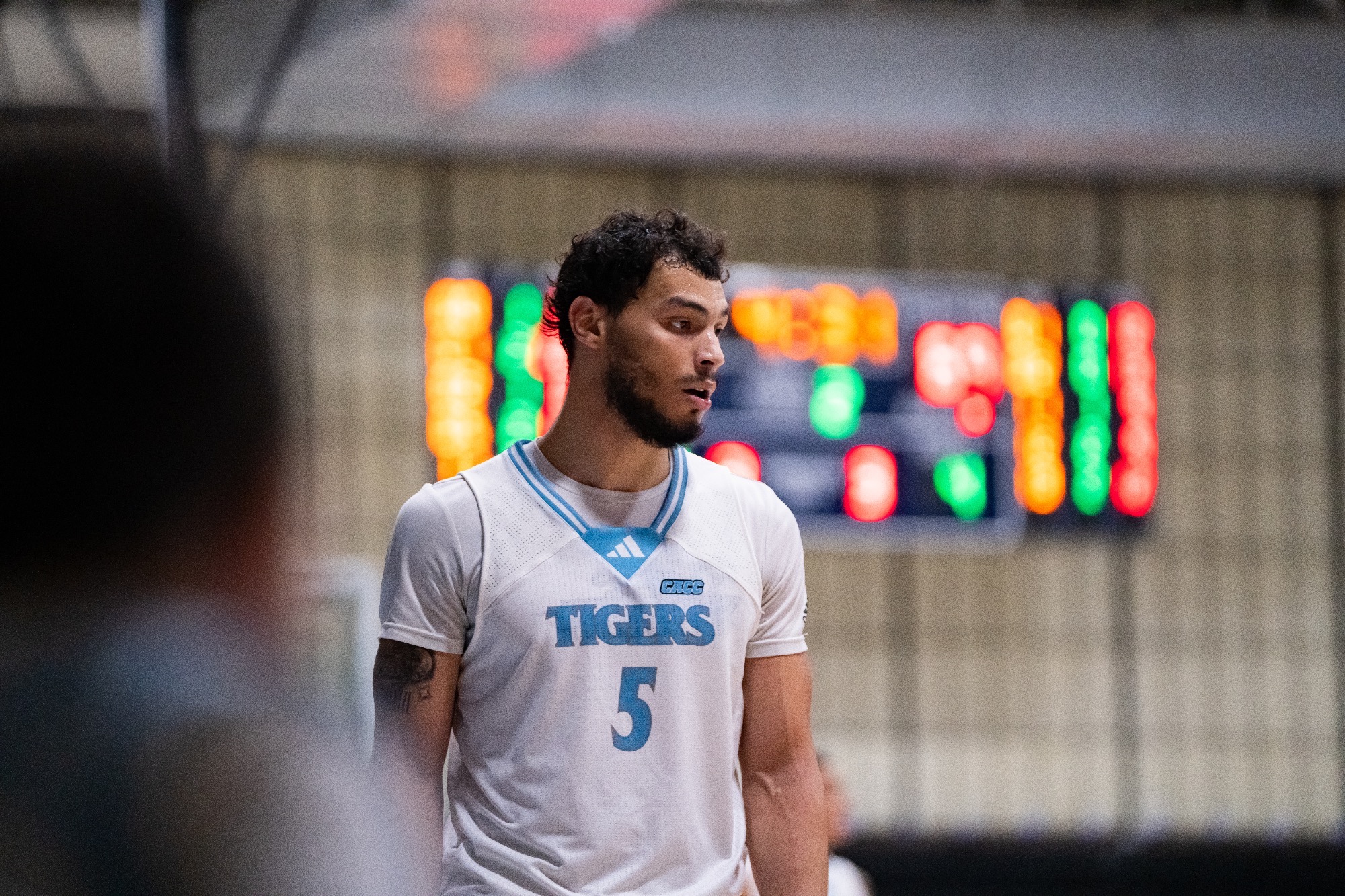 A closeup of Di'Andre Howell-South looking to his left