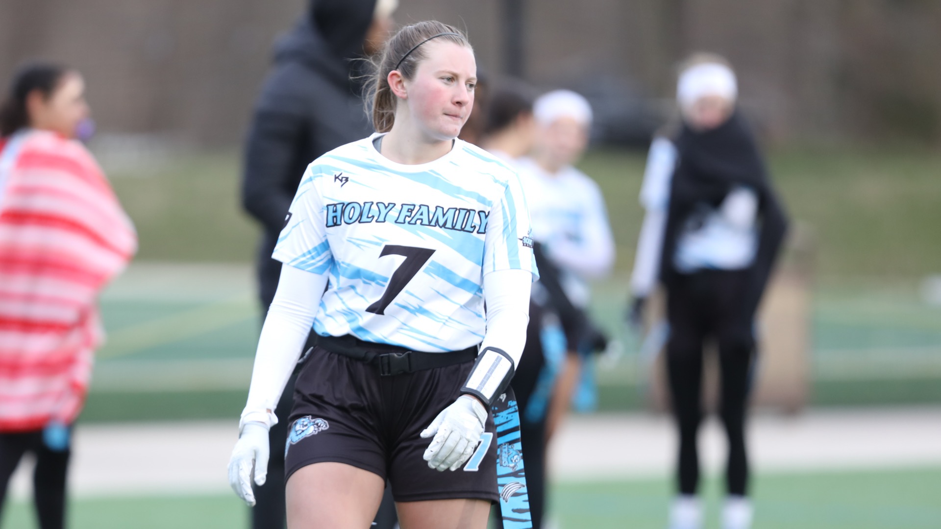 A closeup of Morgan Sims, a focused look on her face