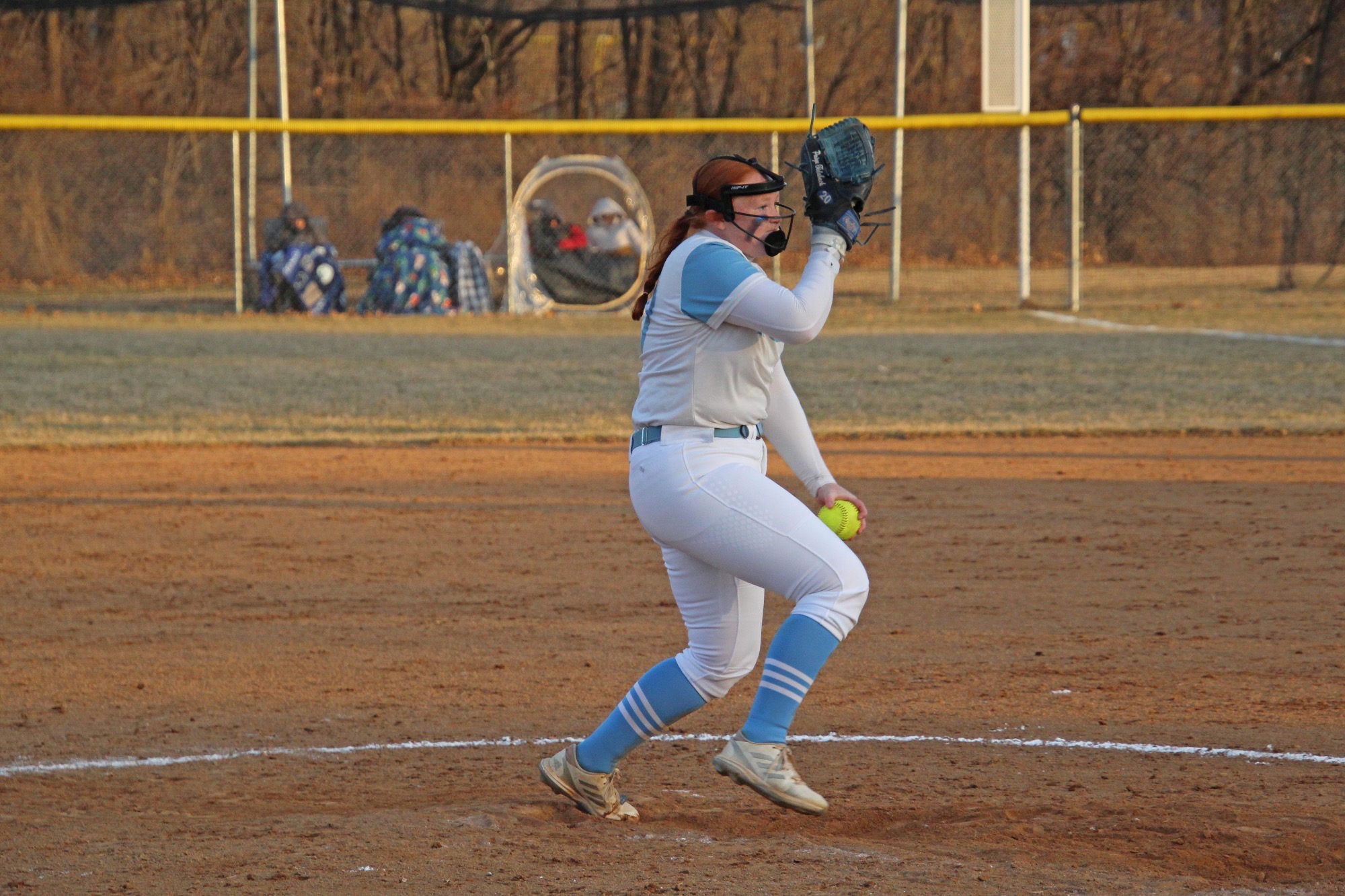 Paige Tidaback delivering a pitch, the ball in her left hand