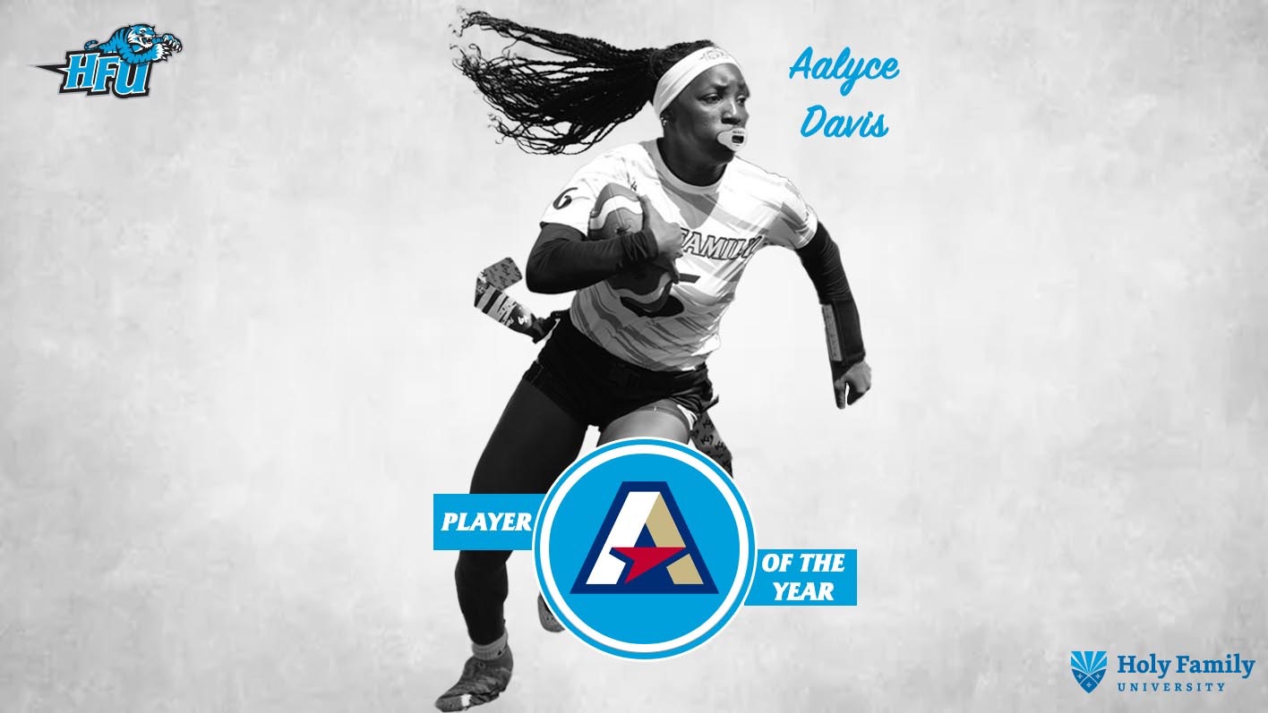 A graphic for HFU's Aalyce Davis being named the 2025 Atlantic East Flag Football Player of the Year