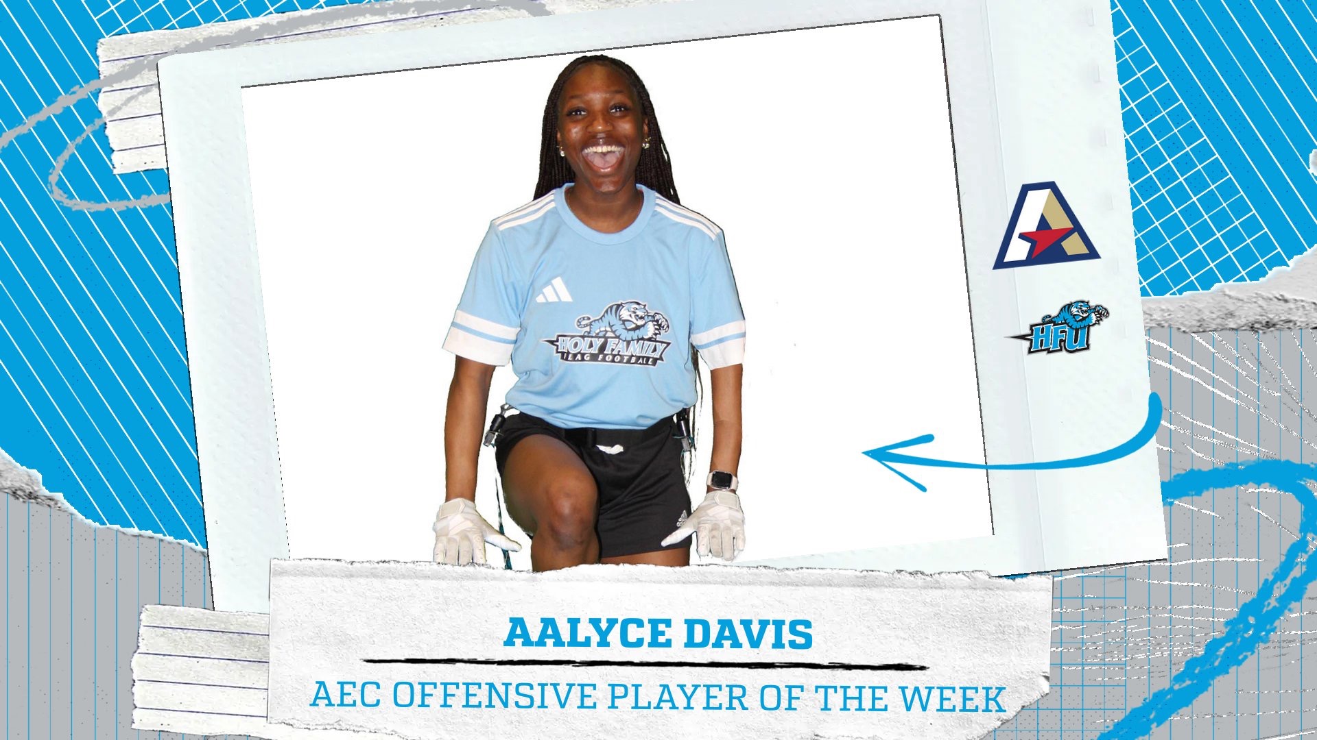 A graphic for Aalyce Davis being named the Atlantic East Conference Offensive Player of the Week