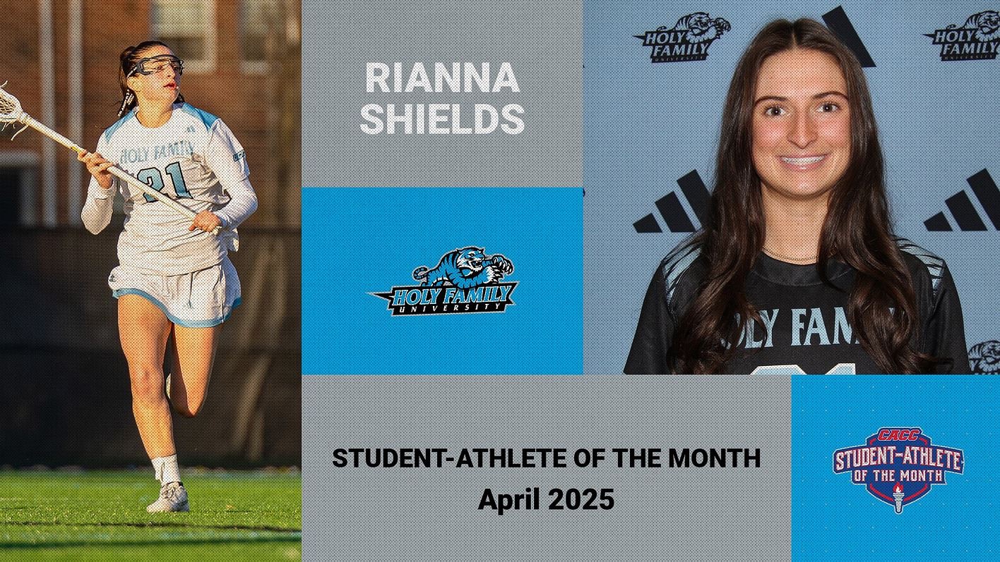 A graphic for Rianna Shields being named the 2025 CACC Student-Athlete of the Month