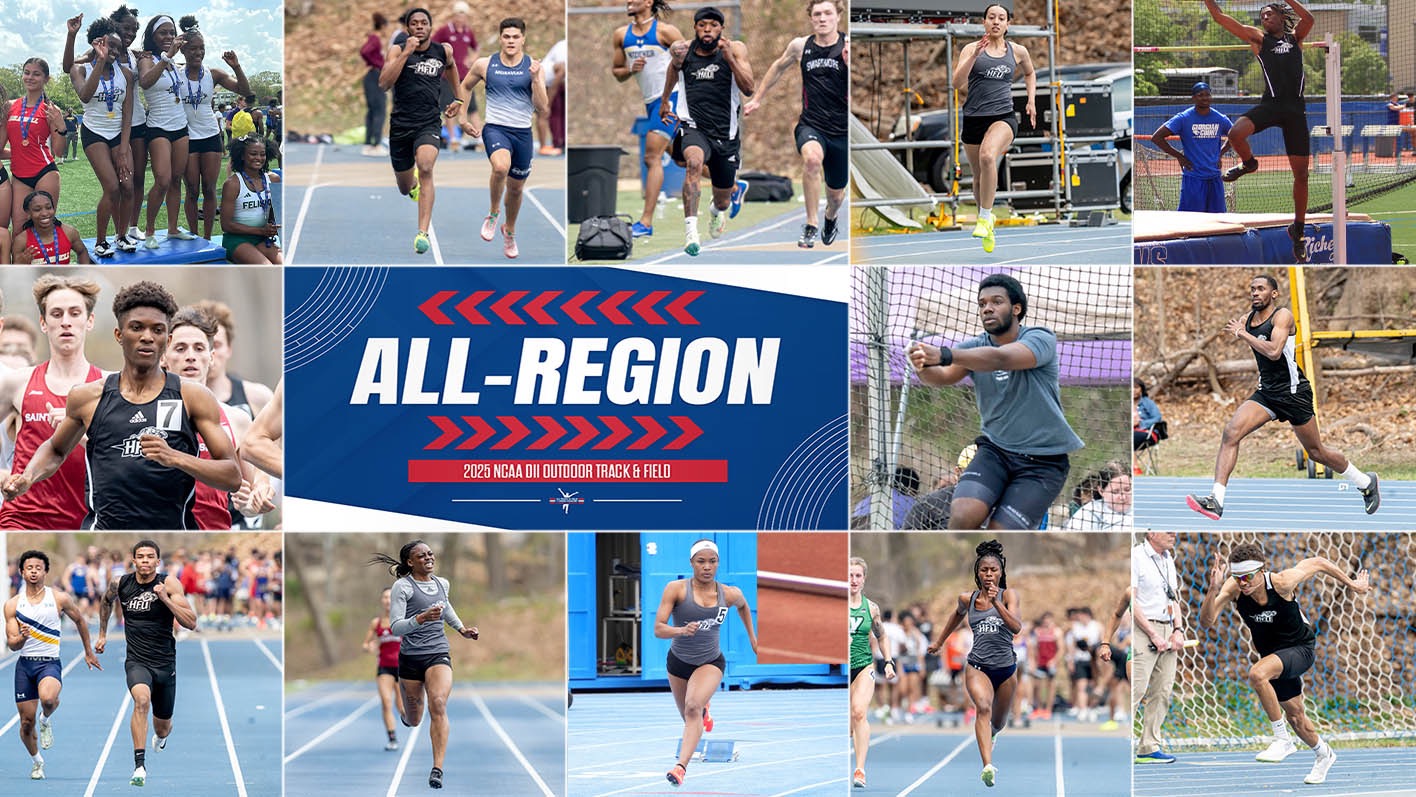 A graphic for the 14 members of the HFU track & field program that earned Outdoor All-Region Honors from the USTFCCCA for the 2025 outdoor season