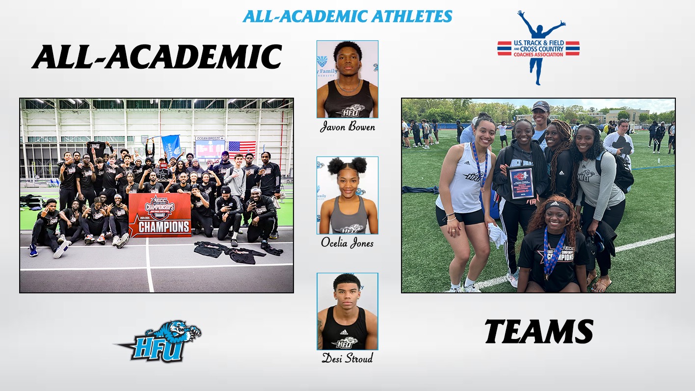 A graphic for HFU men's and women's track & field being named 2024-25 USTFCCCA All-Academic Teams