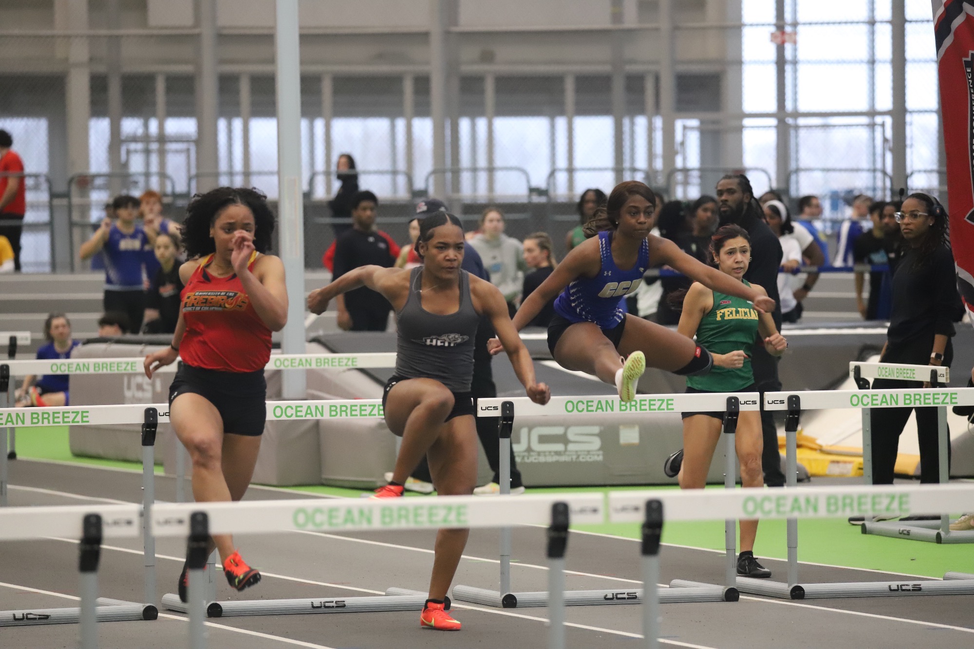 Ocelia Jones after just jumping over a hurdle at the 2026 ECC Championships