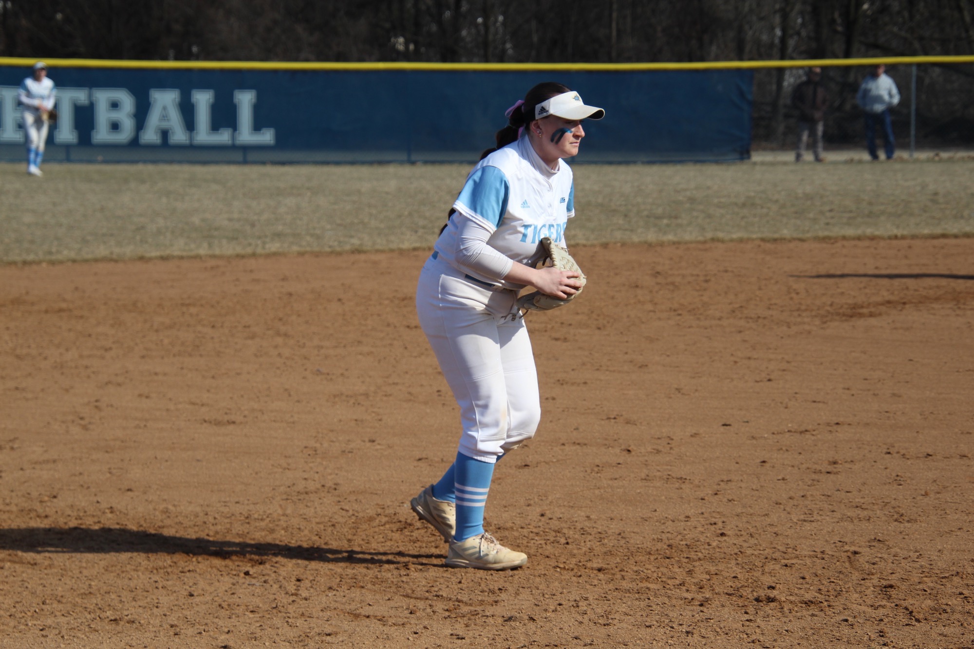Third baseman Madison Grubb getting in ready position as a pitch is thrown