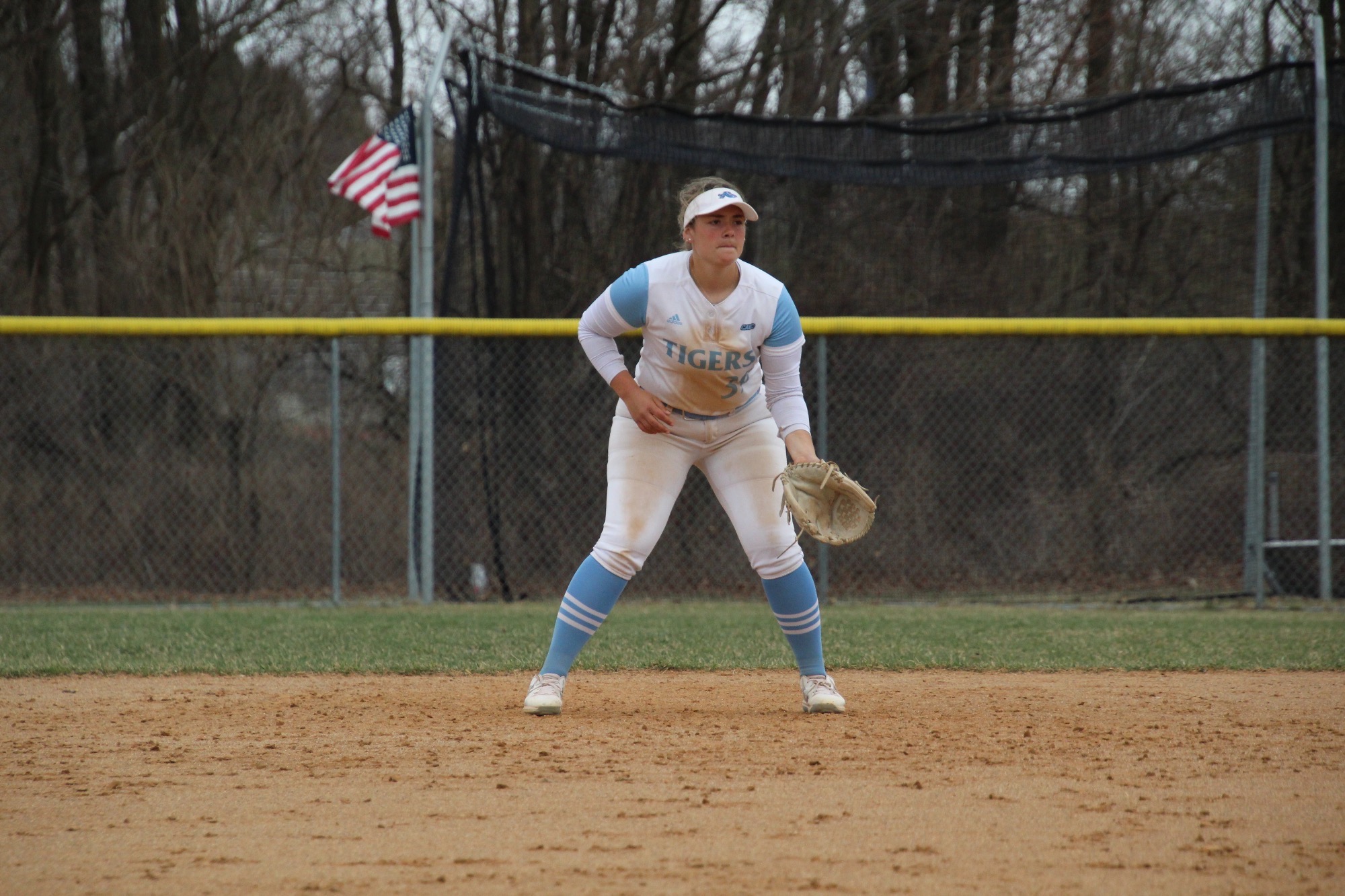 Second baseman Robin Charlton gets into fielding position as a pitch is being thrown 