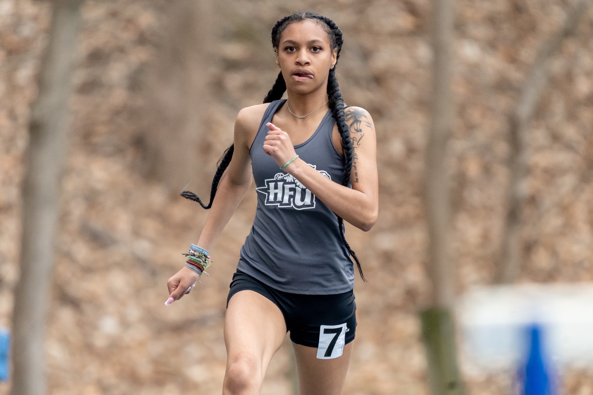 A close-up of Jada Peterson running