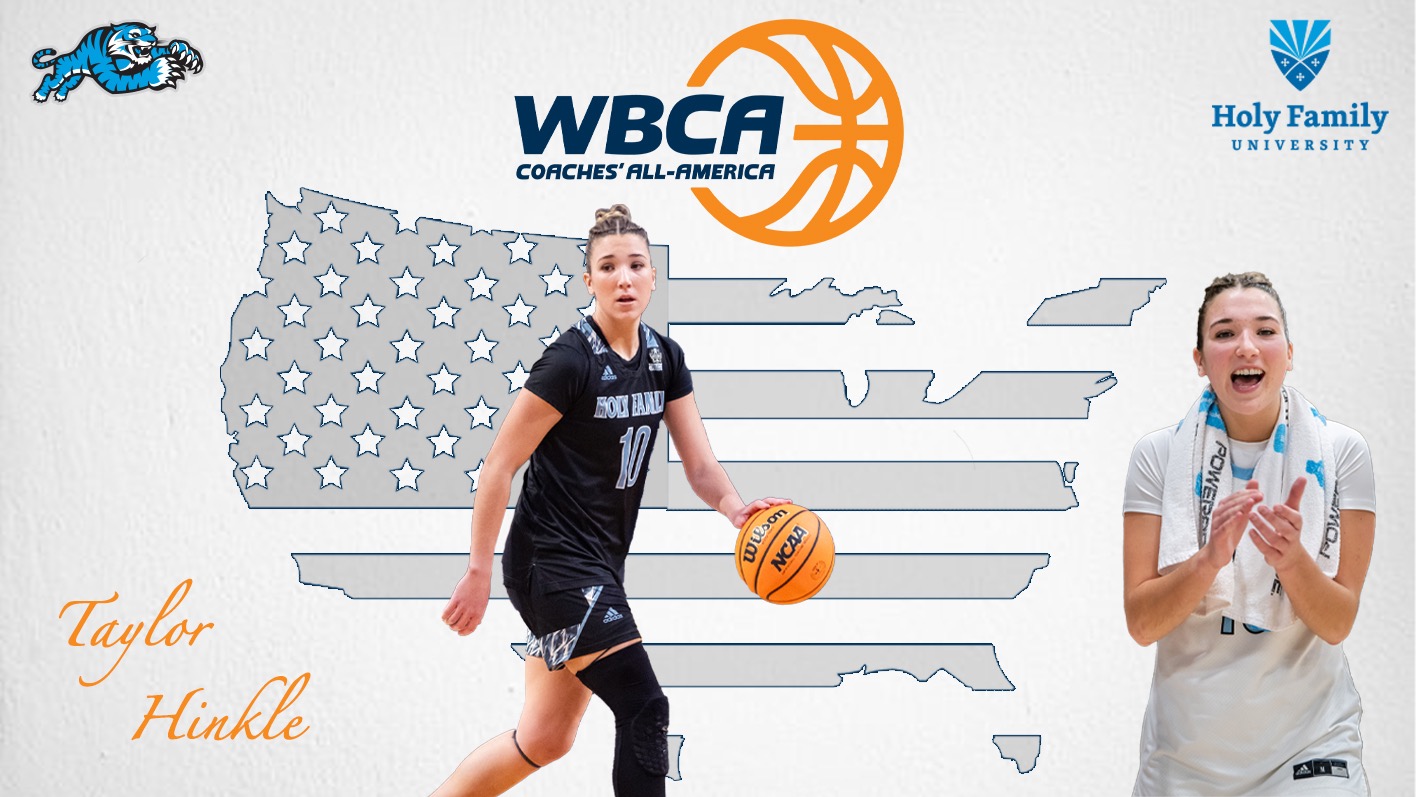 A graphic for HFU's Taylor Hinkle being voted a Women’s Basketball Coaches Association (WBCA) Coaches’ All-American