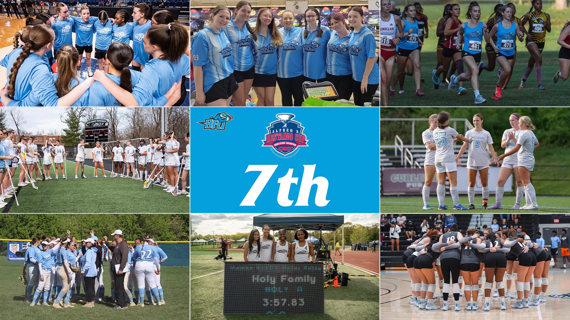 A graphic for the HFU women placing seventh in the 2025-26 CACC Restaino Cup standings