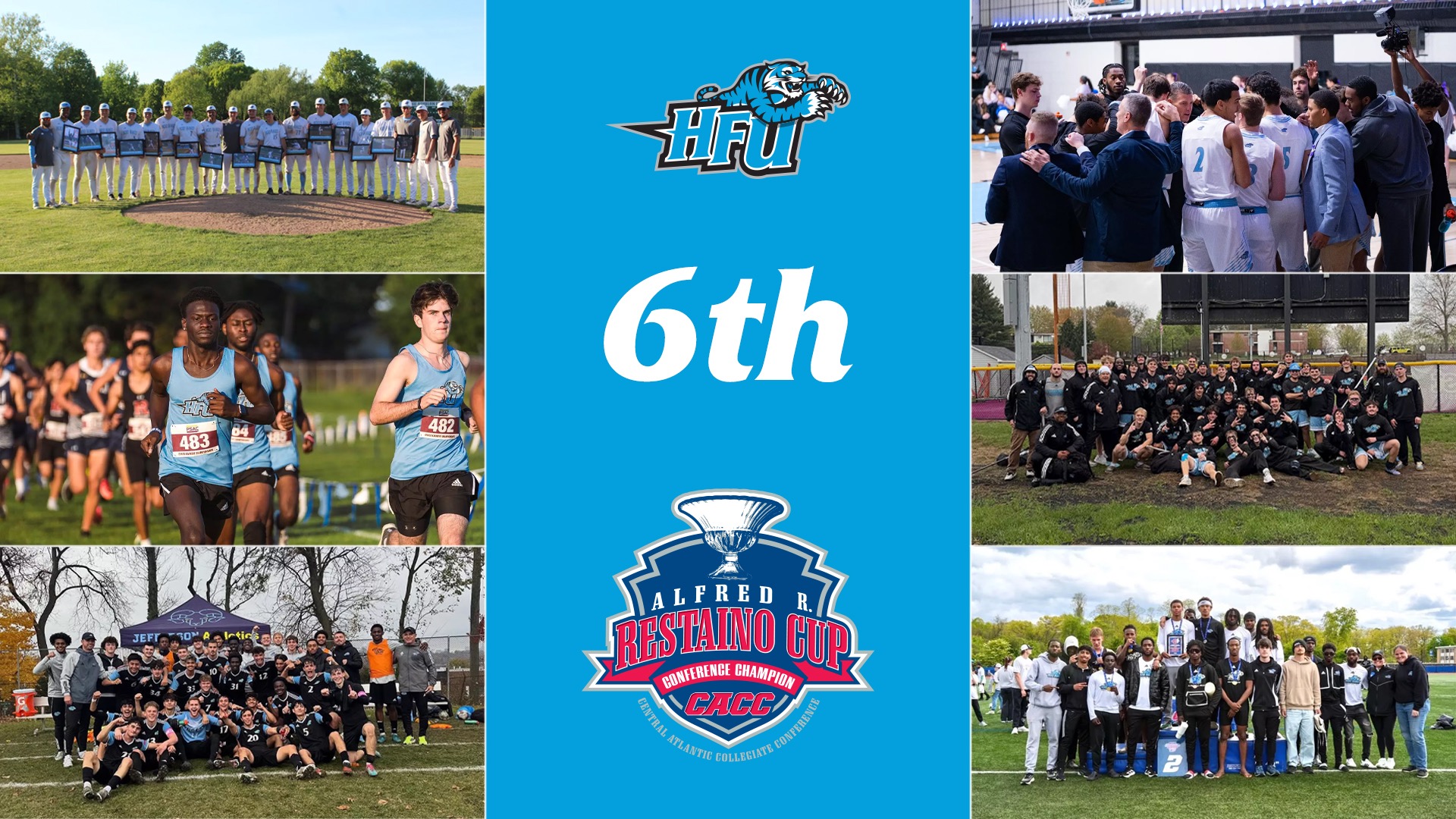 A graphic for the HFU men finishing sixth in the 2025-26 CACC Restaino Cup standings