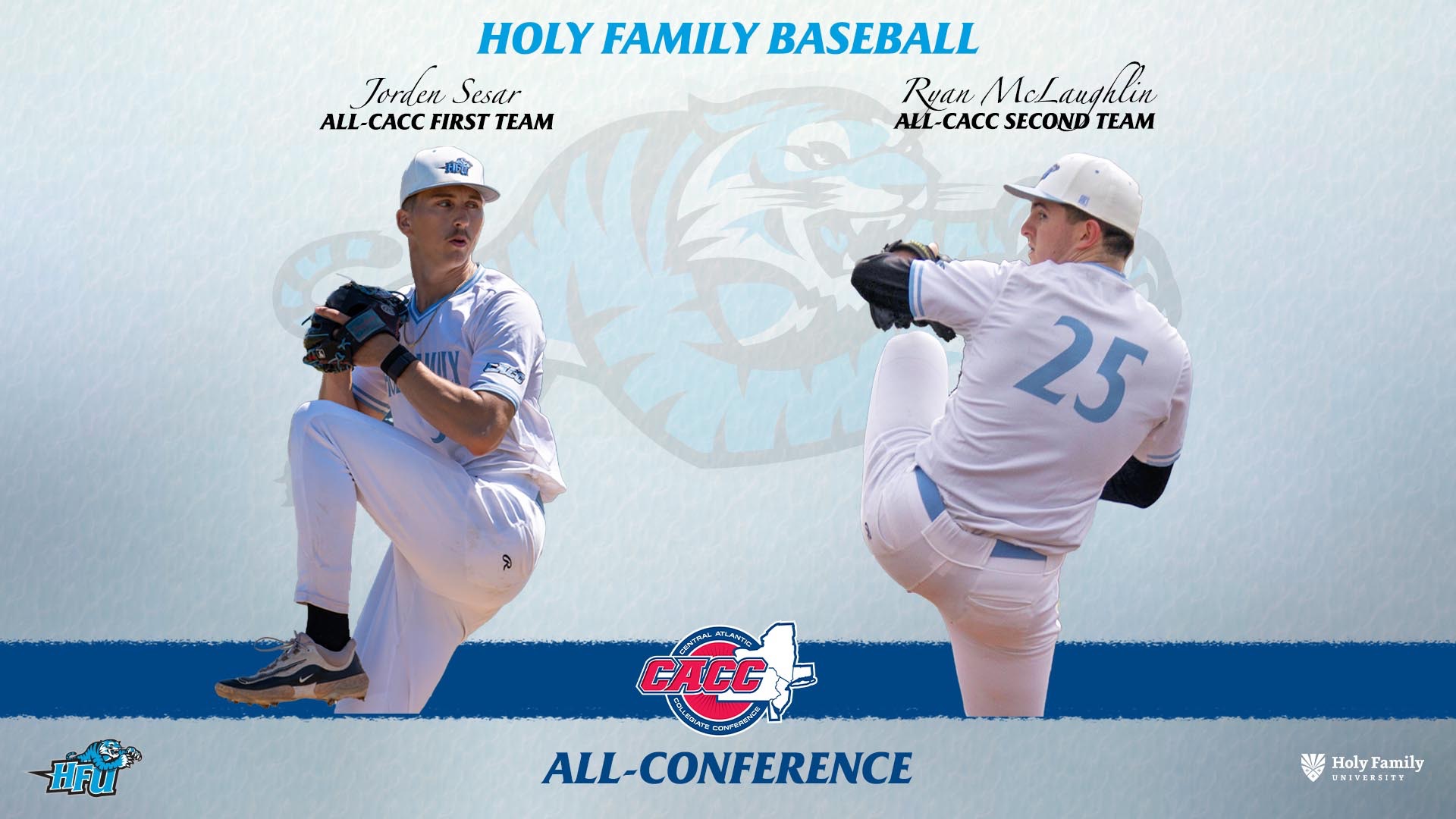 A graphic for Jorden Sesar and Ryan McLaughlin making the 2026 All-CACC Baseball Team