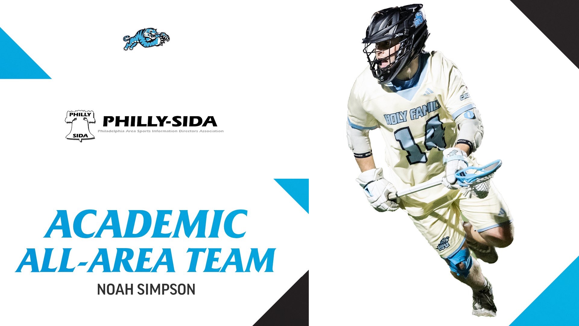 A graphic for HFU's Noah Simpson earning a place on the 2026 Philadelphia Area Sports Information Directors Association (Philly-SIDA) Academic All-Area Men’s Lacrosse Team