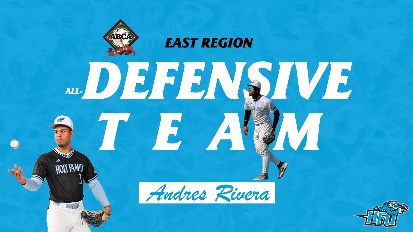 A graphic for HFU's Anders Rivera earning a place on the 2026 American Baseball Coaches Association (ABCA) East Region All-Defensive Team
