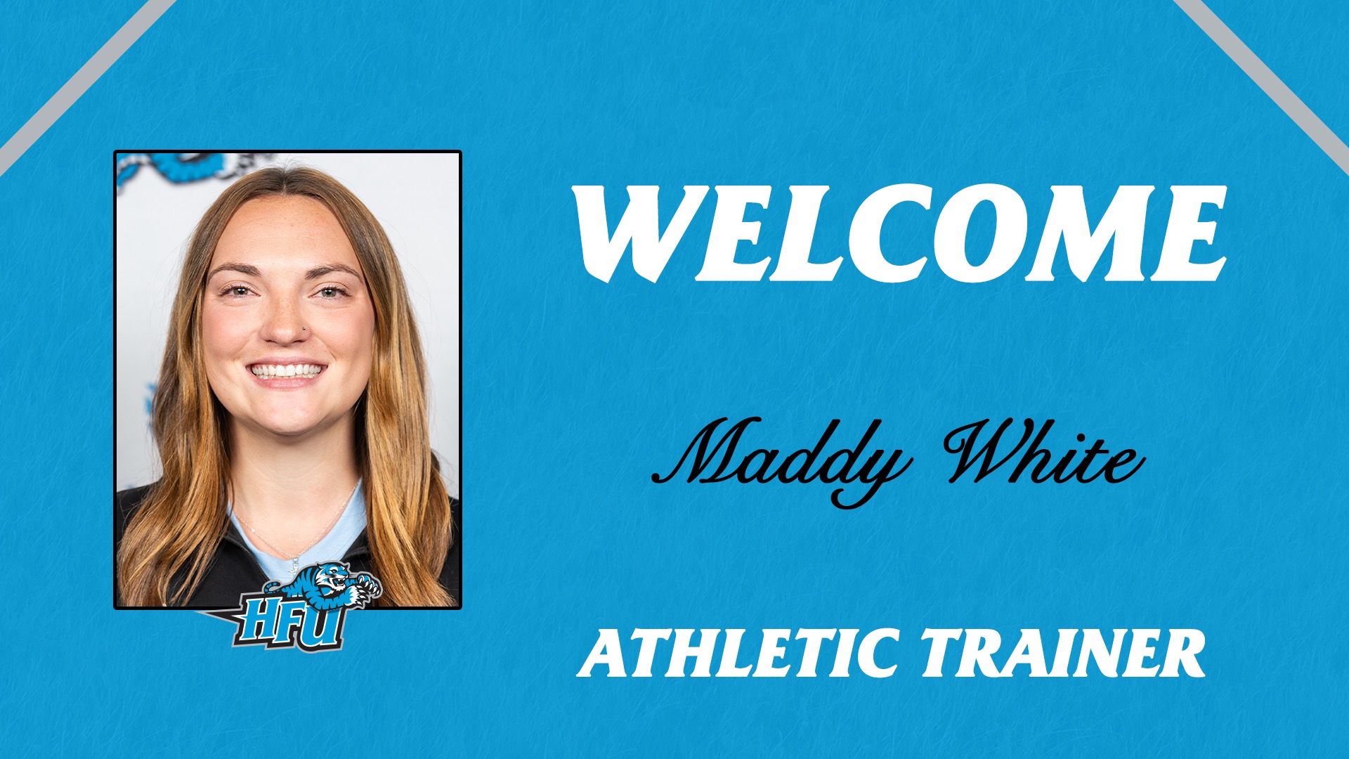 A graphic welcome Maddy White as an athletic trainer
