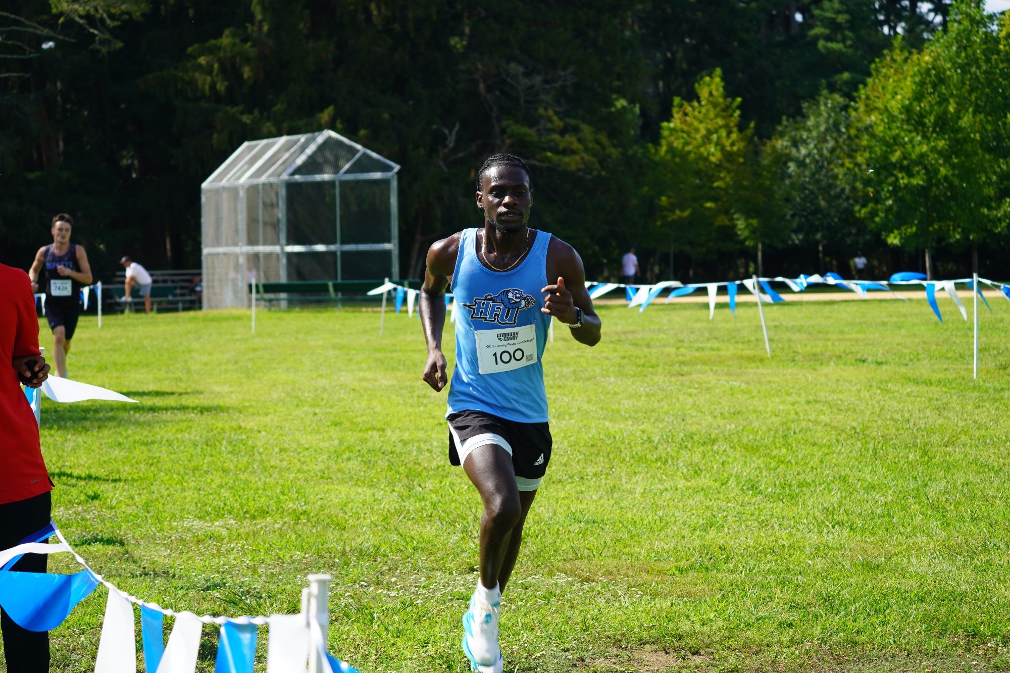 Jermaine Fender about to cross the finish line
