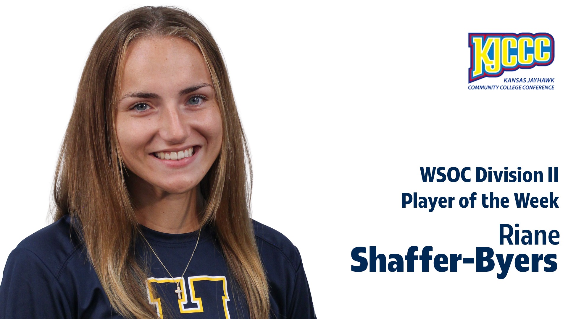 Infographic highlighting Riane Shaffer-Byers as KJCCC Player of the Week