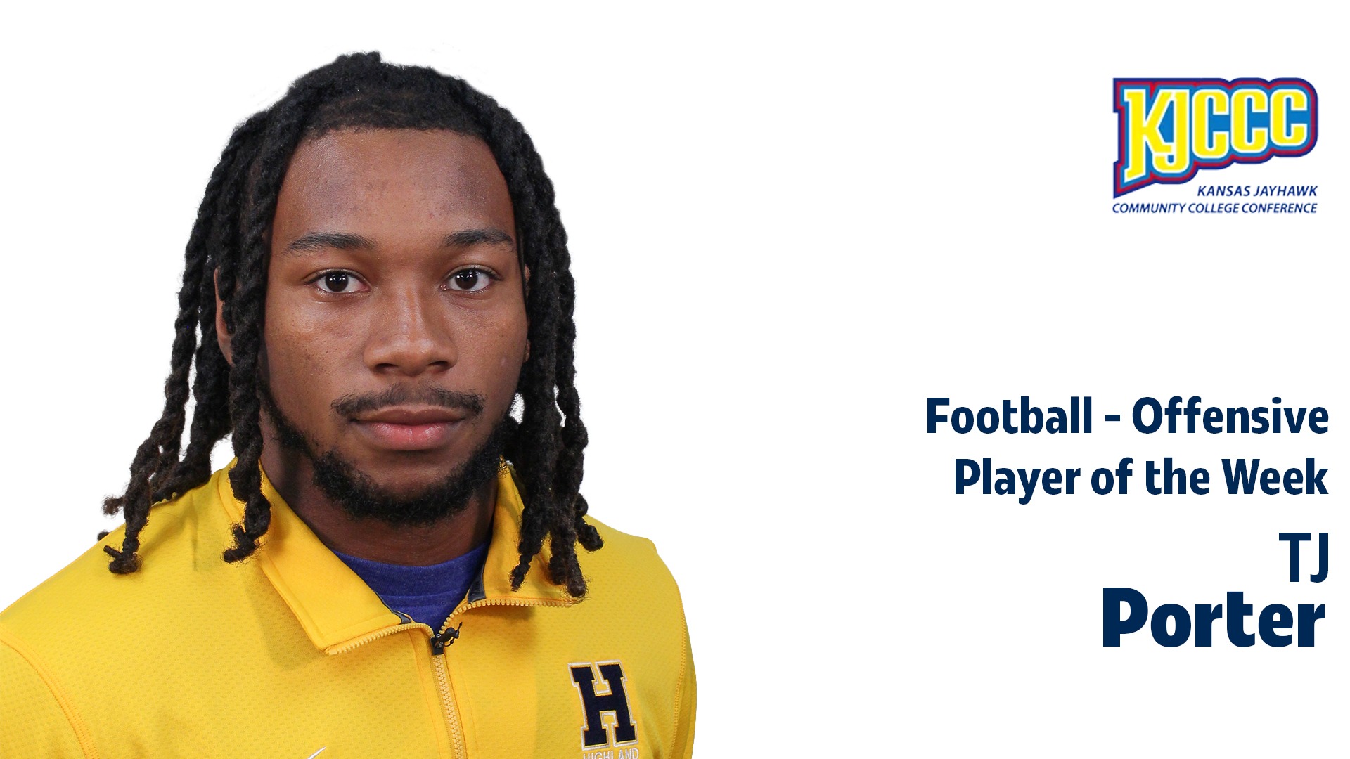 Infographic recognizing TJ Porter as the KJCCC Football Offensive Player of the Week