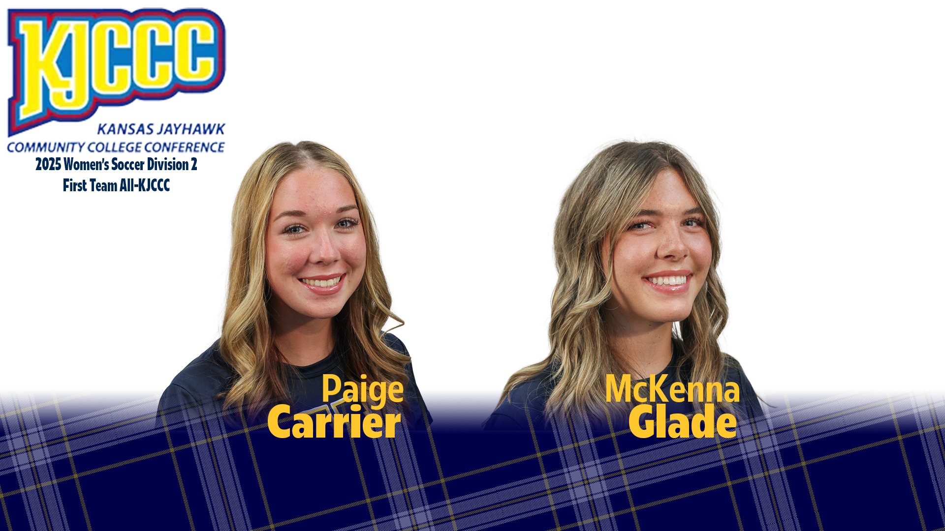 Infographic recognizing Paige Carrier and McKenna Glade as First Team All-KJCCC winners.